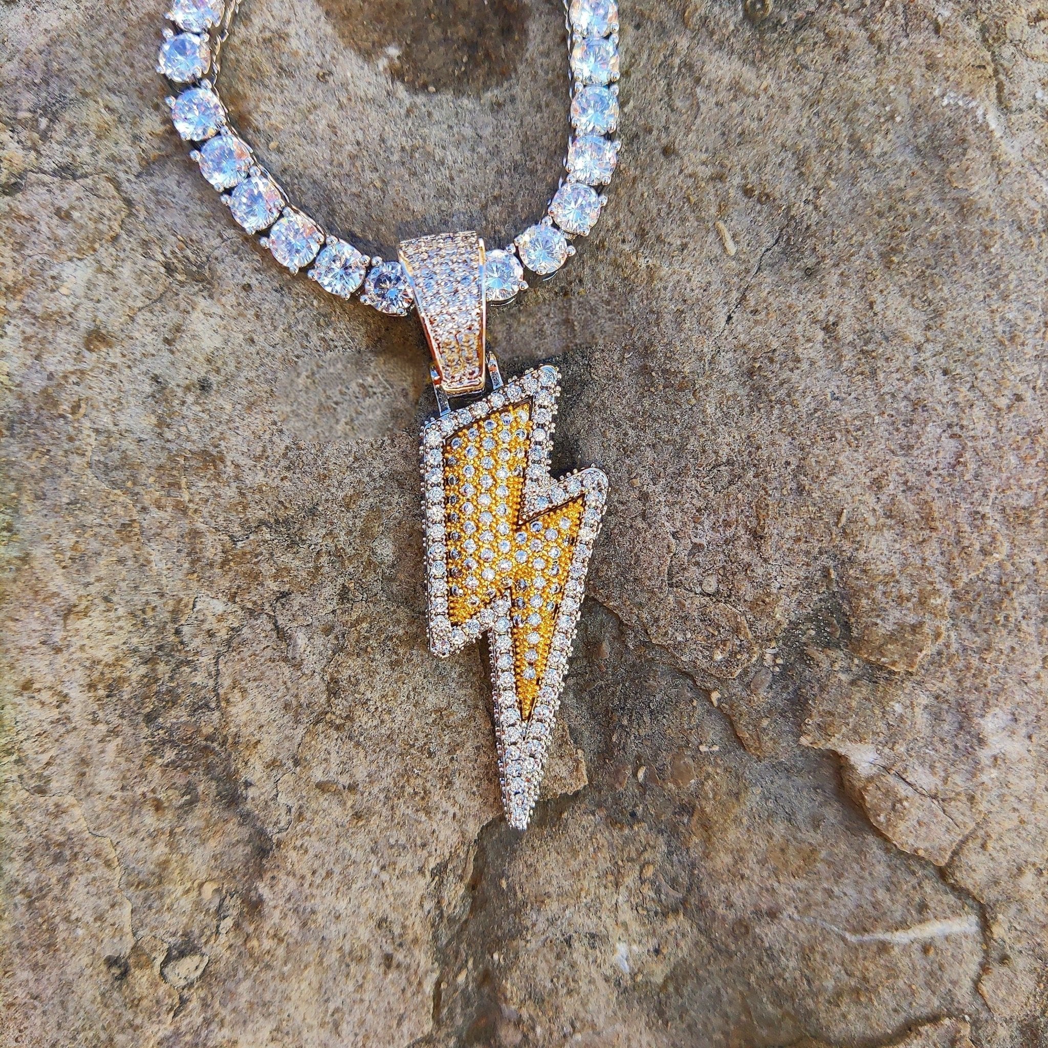 18k Gold Iced Lightning Bolt - Drip Culture Jewelry