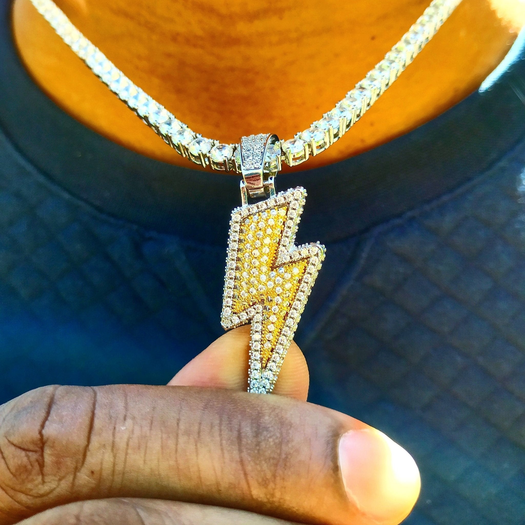 18k Gold Iced Lightning Bolt - Drip Culture Jewelry