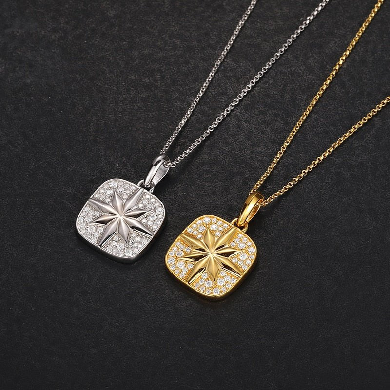 18k Gold Moissanite Diamond Compass Pendant - Drip Culture Jewelry