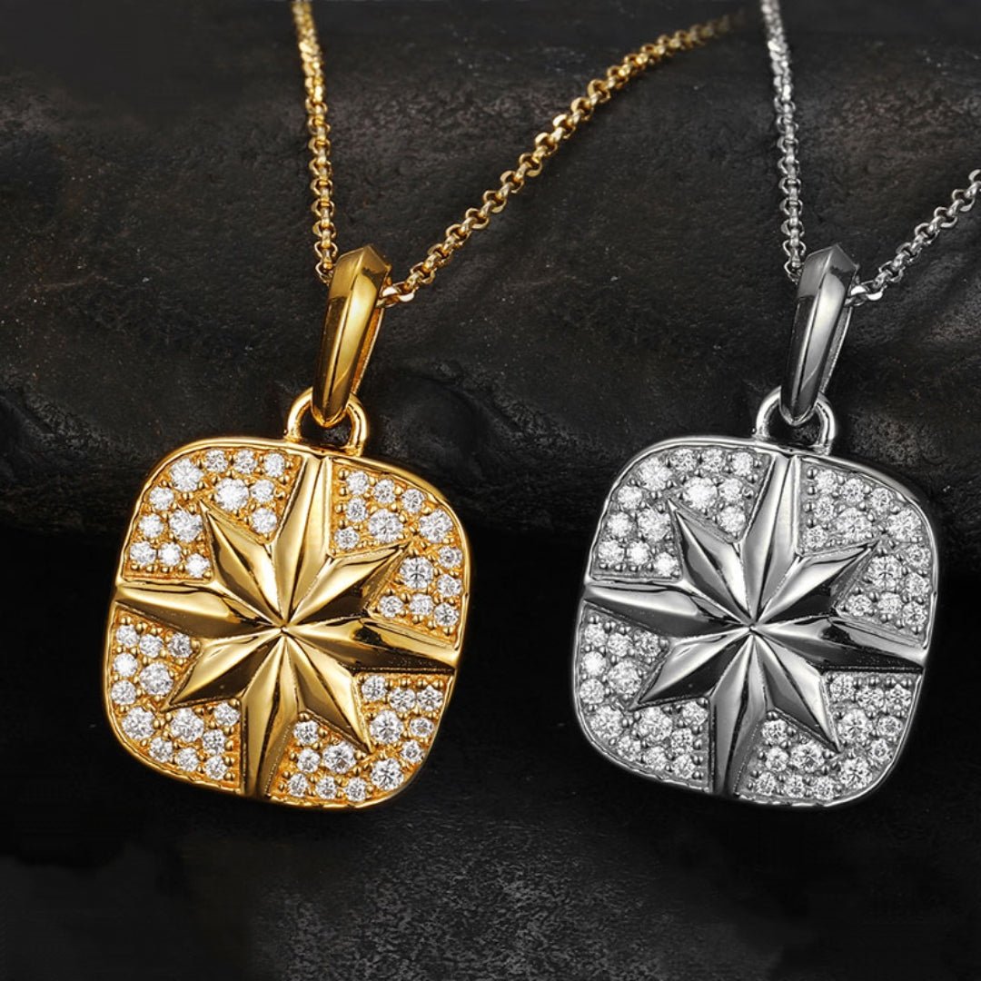18k Gold Moissanite Diamond Compass Pendant - Drip Culture Jewelry
