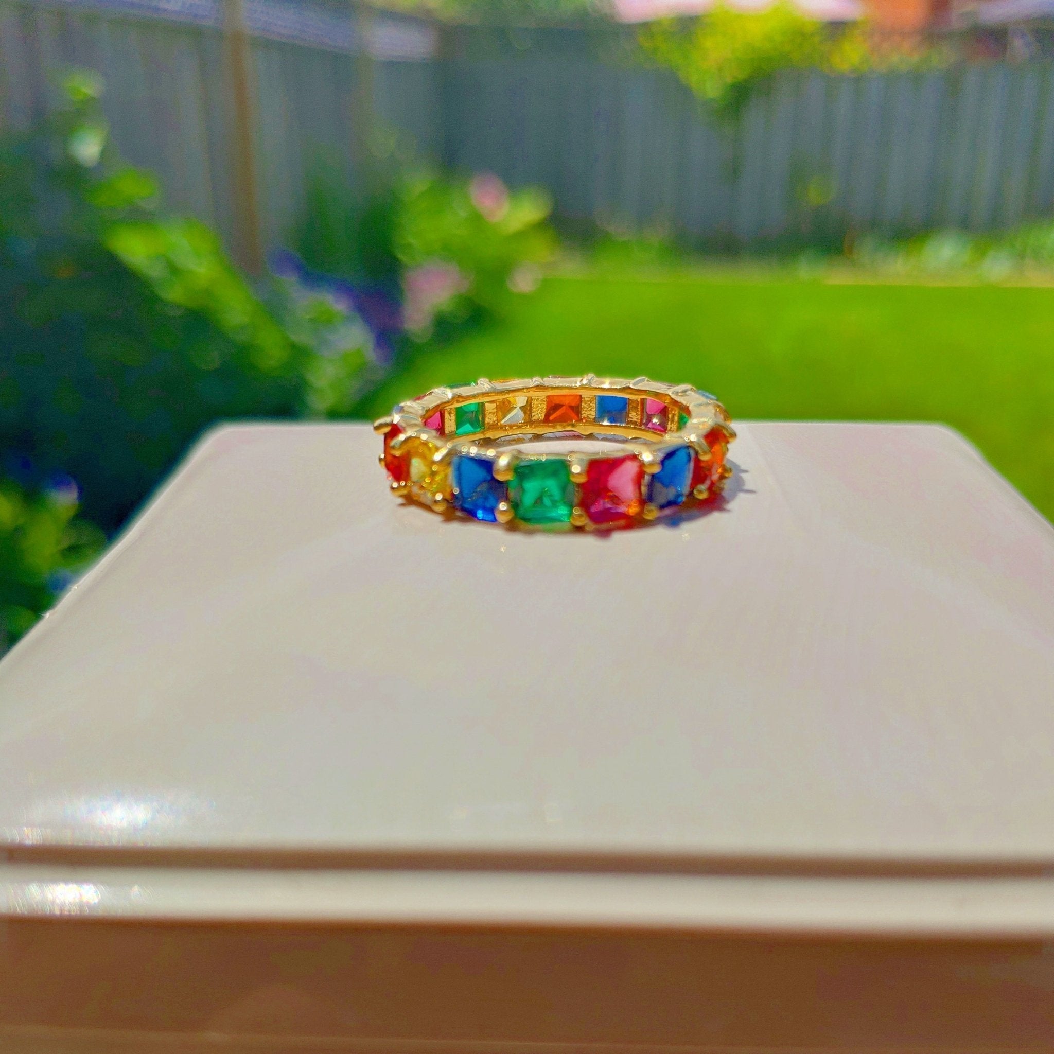 18K Gold Multi Coloured Stones Ring - Drip Culture Jewelry