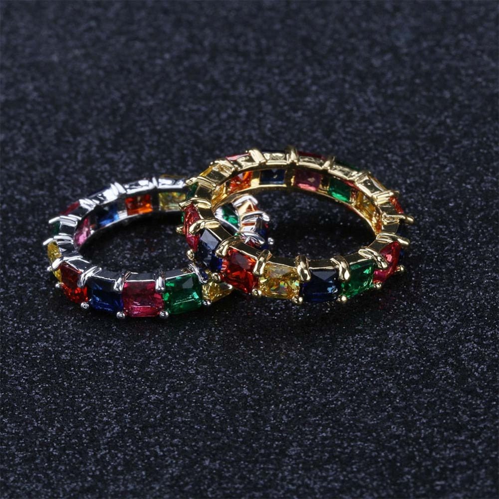18K Gold Multi Coloured Stones Ring - Drip Culture Jewelry