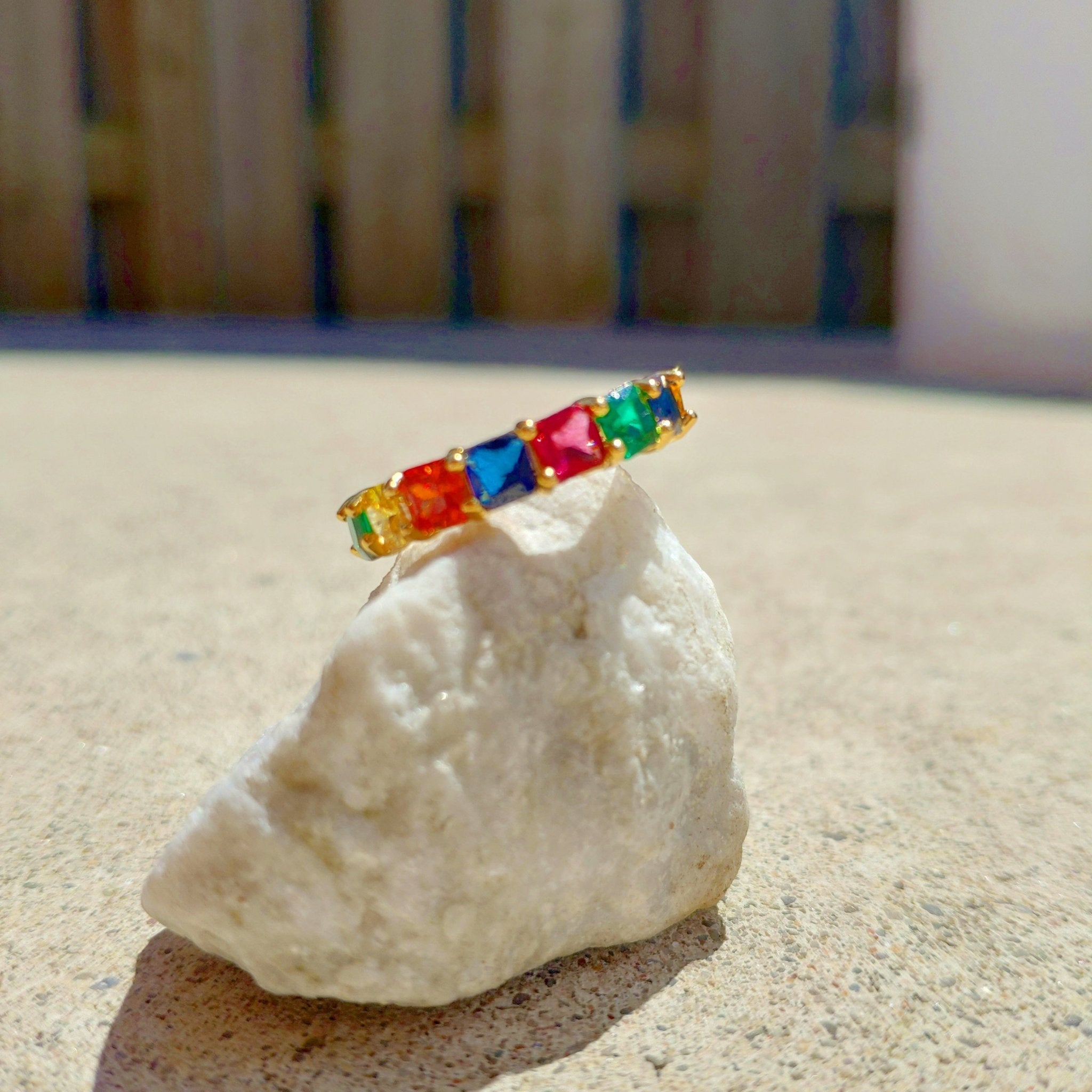 18K Gold Multi Coloured Stones Ring - Drip Culture Jewelry