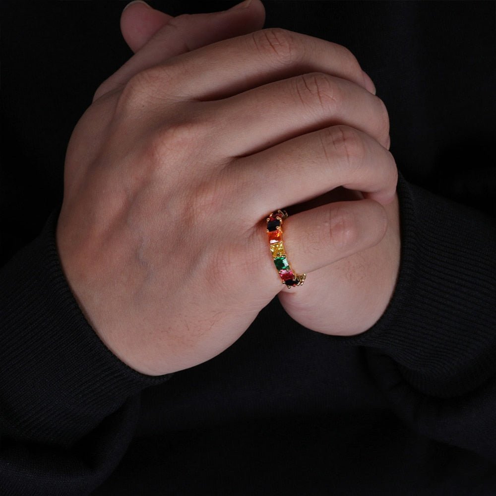 18K Gold Multi Coloured Stones Ring - Drip Culture Jewelry