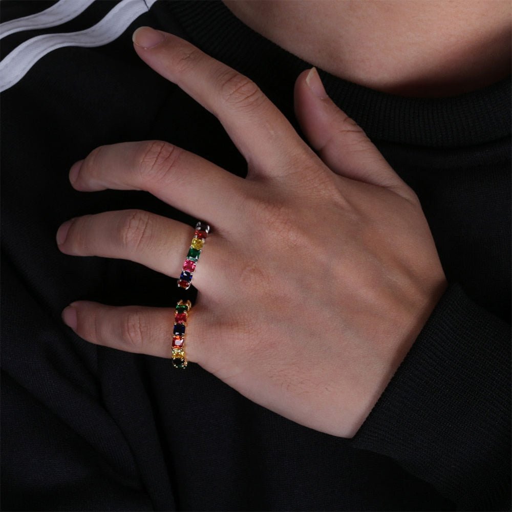 18K Gold Multi Coloured Stones Ring - Drip Culture Jewelry