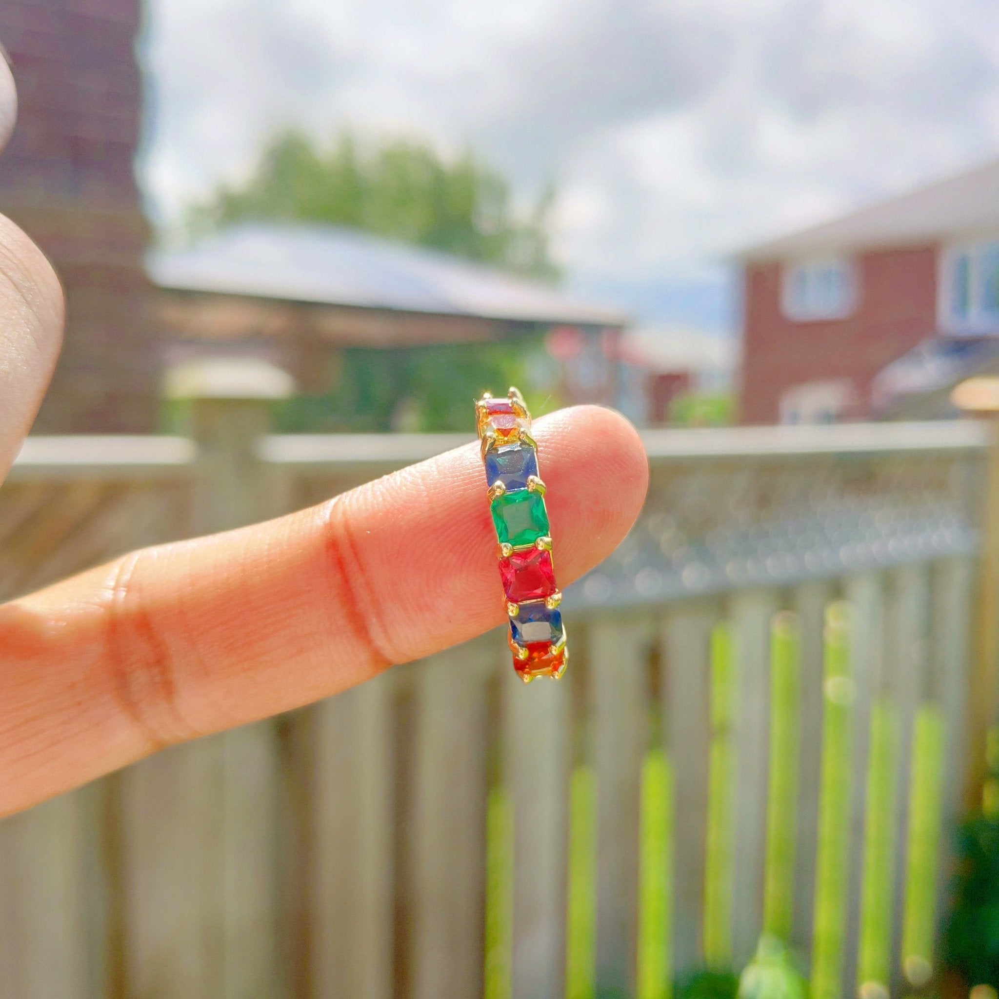 18K Gold Multi Coloured Stones Ring - Drip Culture Jewelry