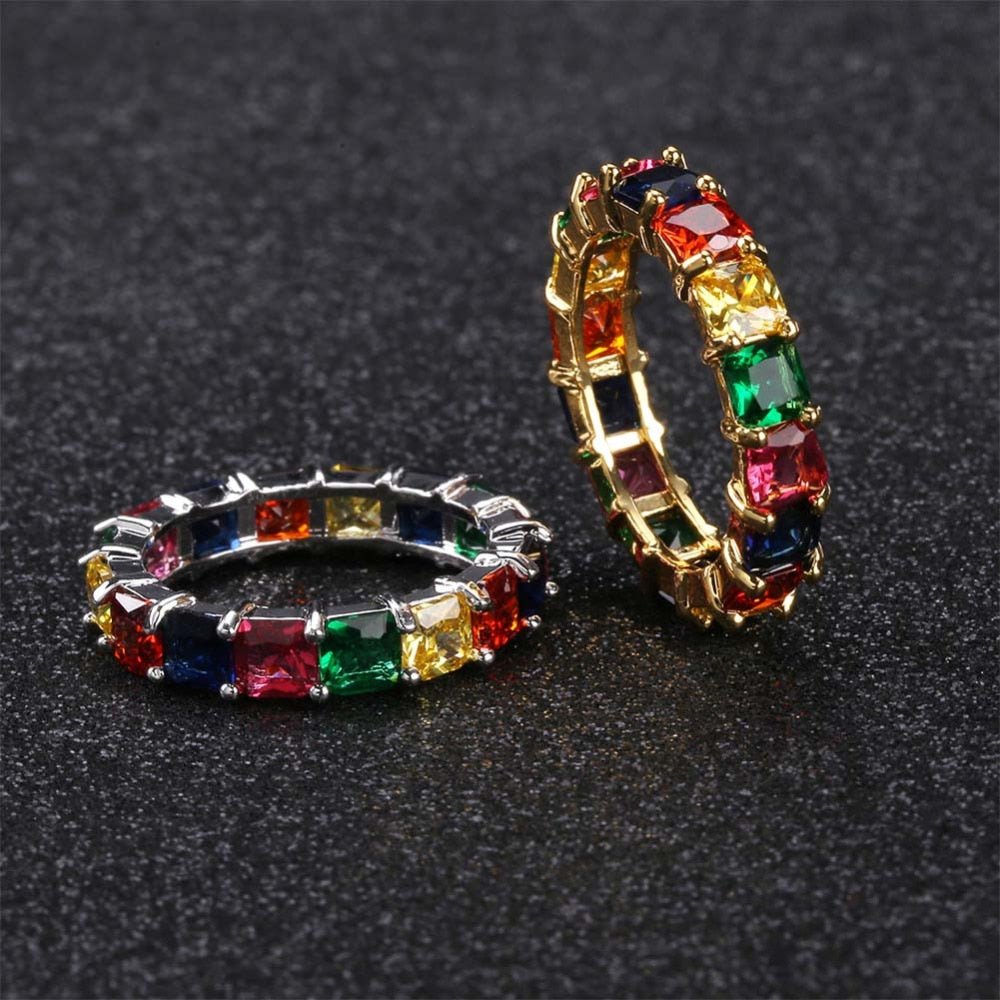 18K Gold Multi Coloured Stones Ring - Drip Culture Jewelry