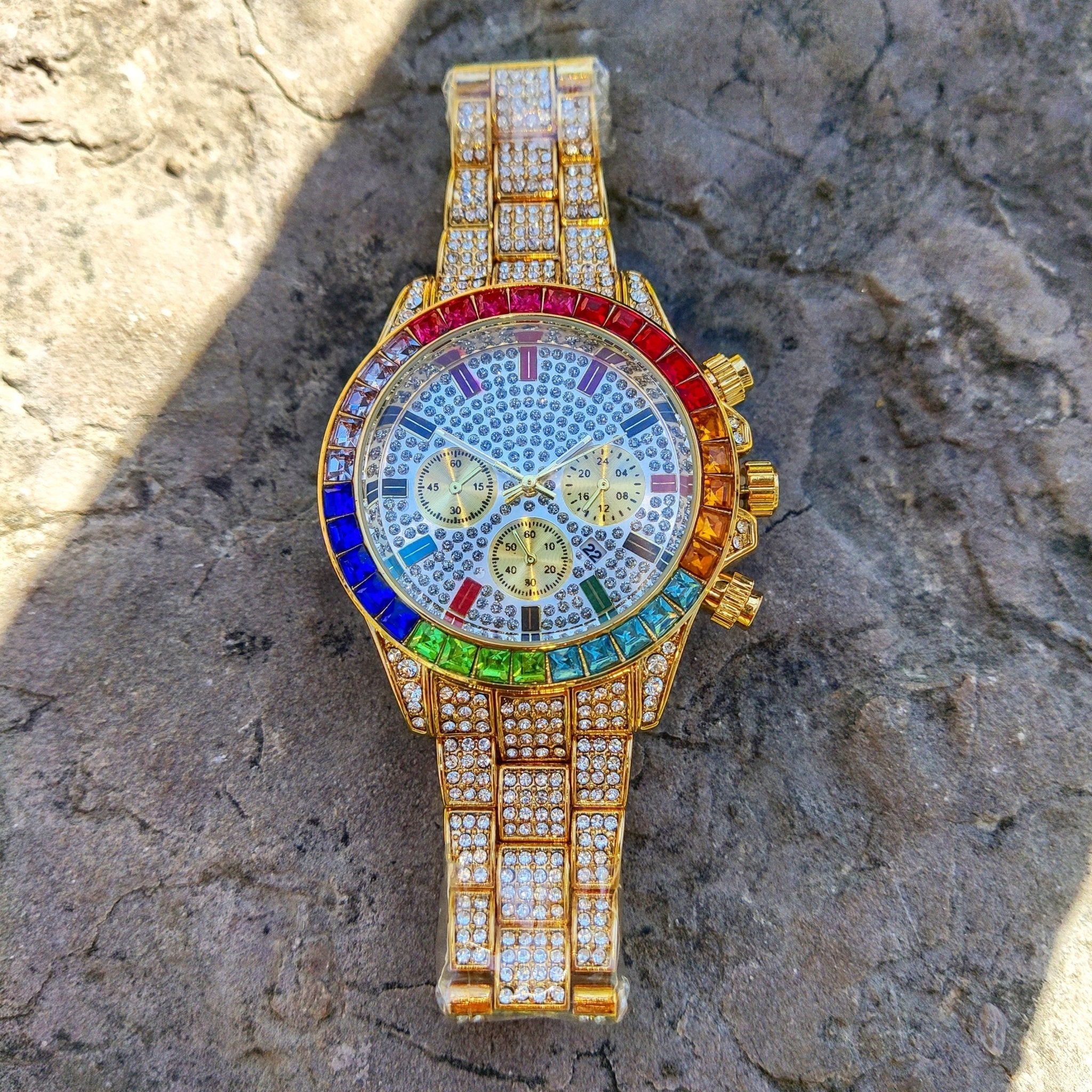18K Gold Rainbow Diamond Watch - Drip Culture Jewelry