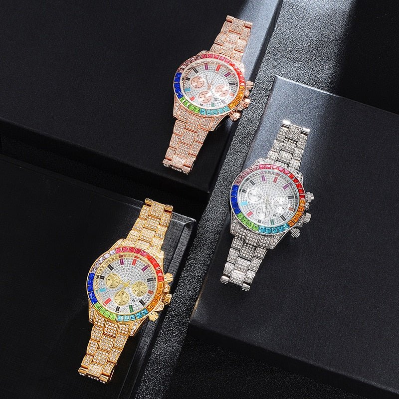 18K Gold Rainbow Diamond Watch - Drip Culture Jewelry