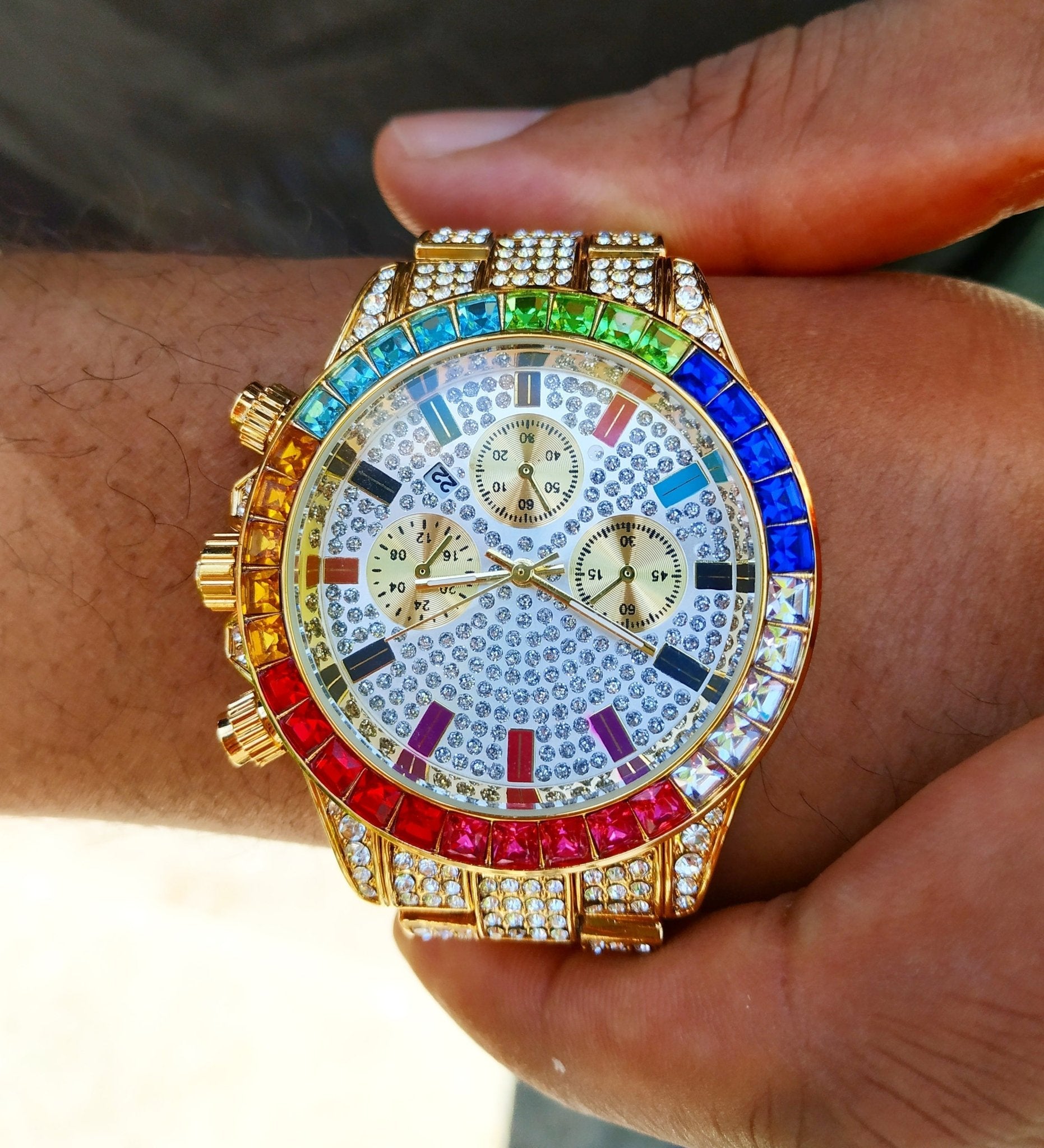 18K Gold Rainbow Diamond Watch - Drip Culture Jewelry