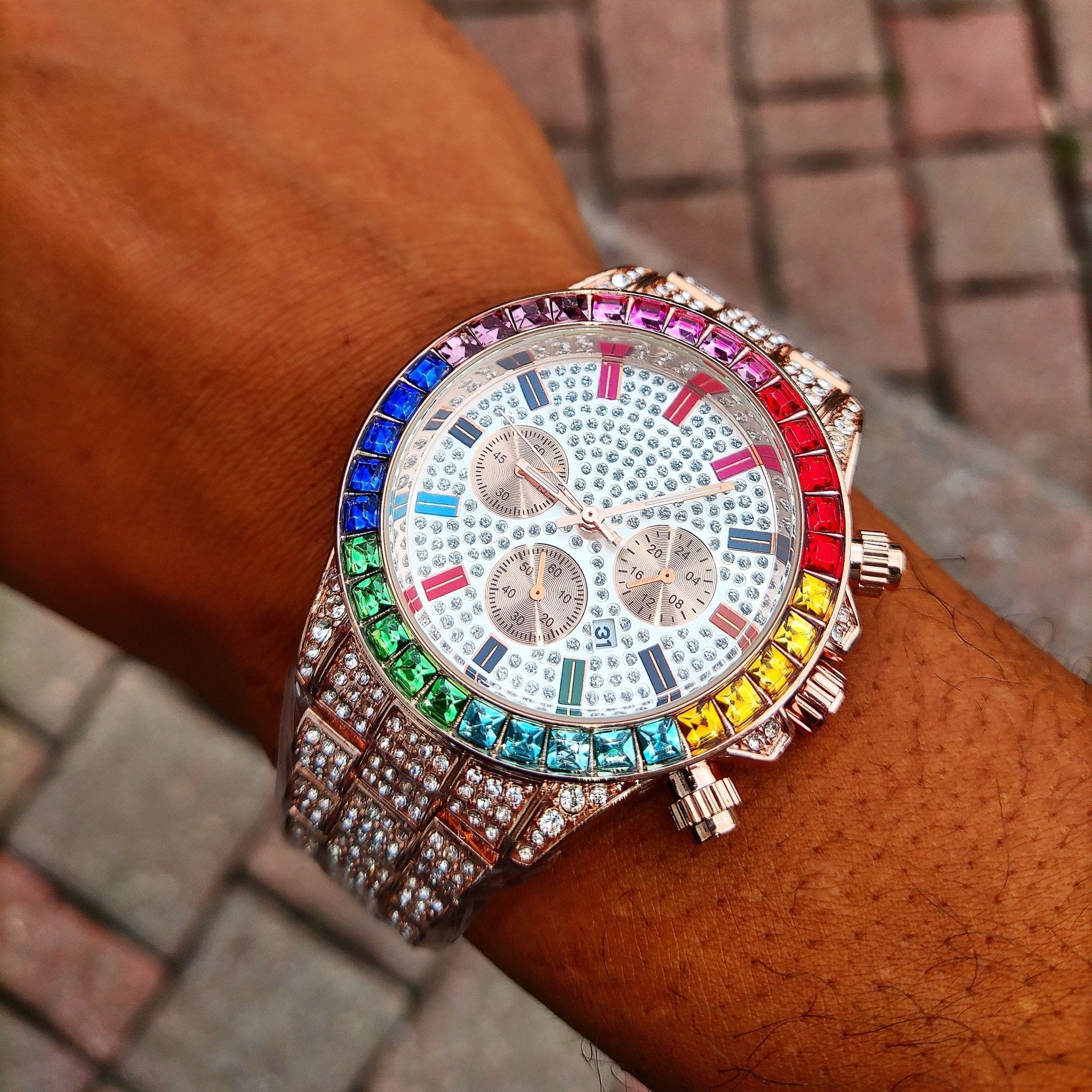 18K Gold Rainbow Diamond Watch - Drip Culture Jewelry