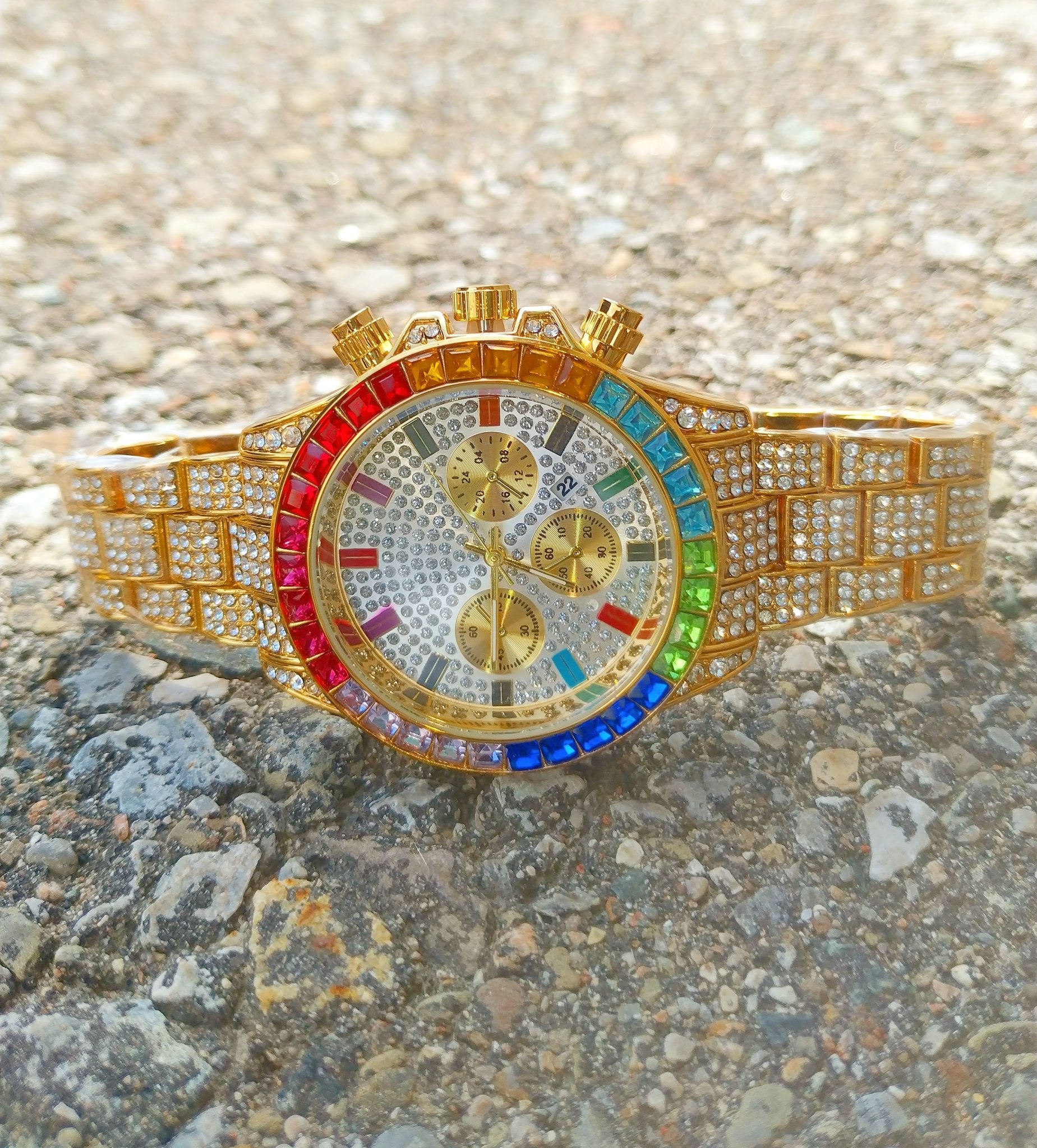 18K Gold Rainbow Diamond Watch - Drip Culture Jewelry