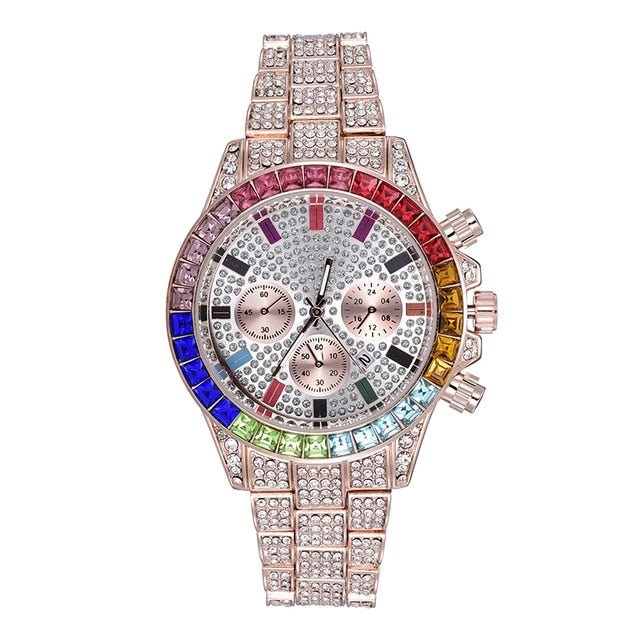 18K Gold Rainbow Diamond Watch - Drip Culture Jewelry