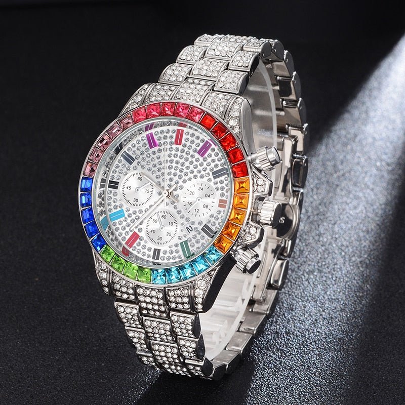 18K Gold Rainbow Diamond Watch - Drip Culture Jewelry