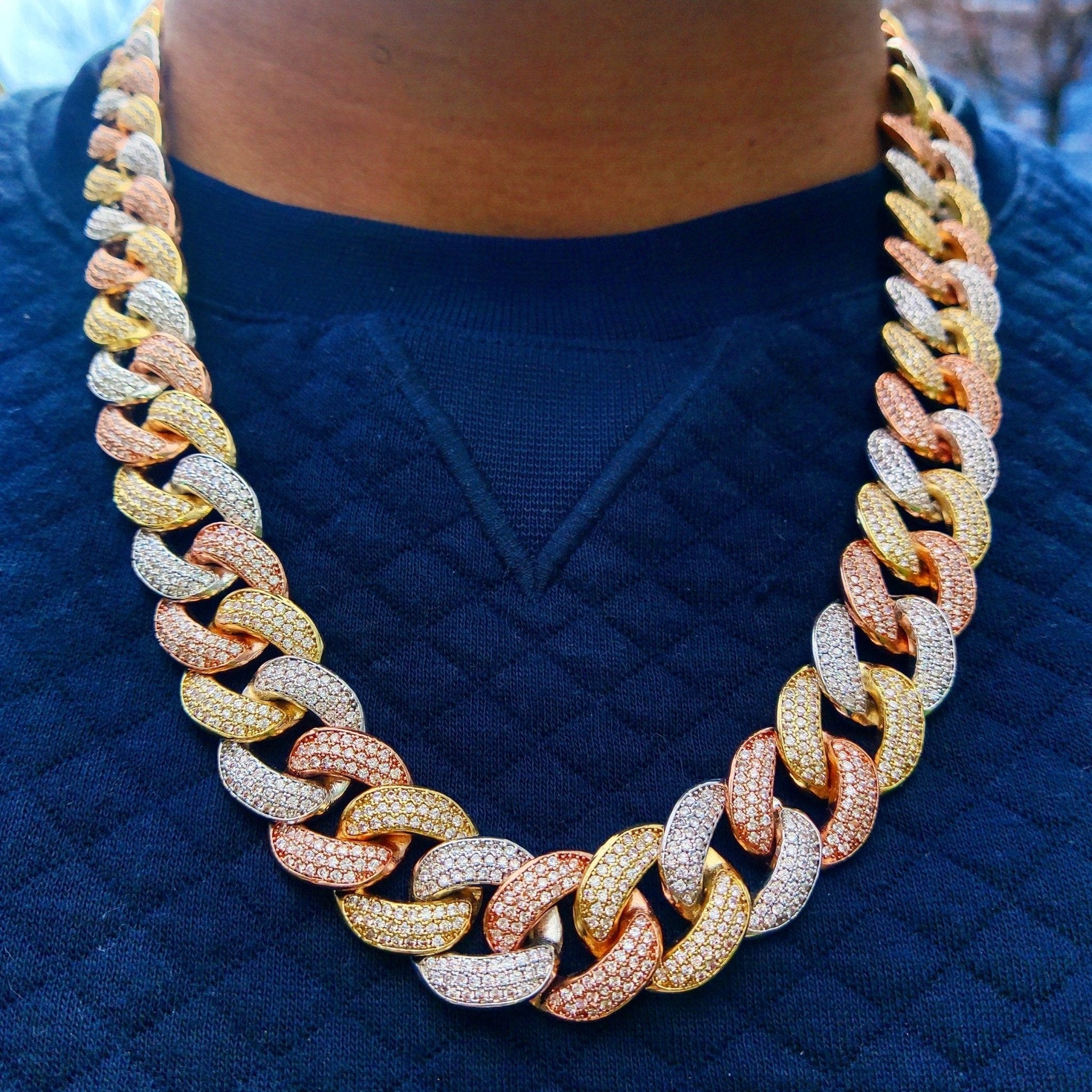 3 Tone 18K Gold Diamond Miami Cuban Link Chain - Drip Culture Jewelry