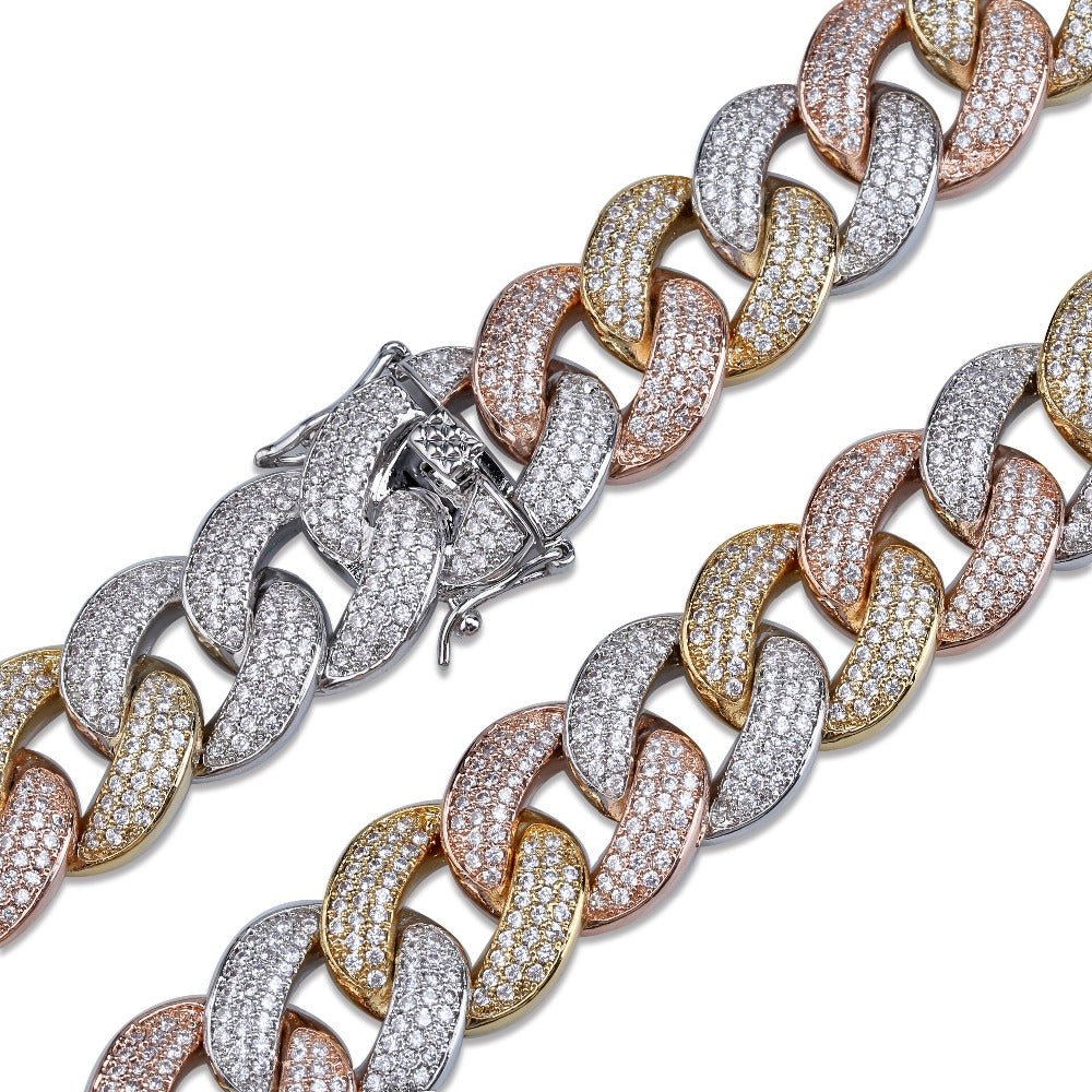 3 Tone 18K Gold Diamond Miami Cuban Link Chain - Drip Culture Jewelry