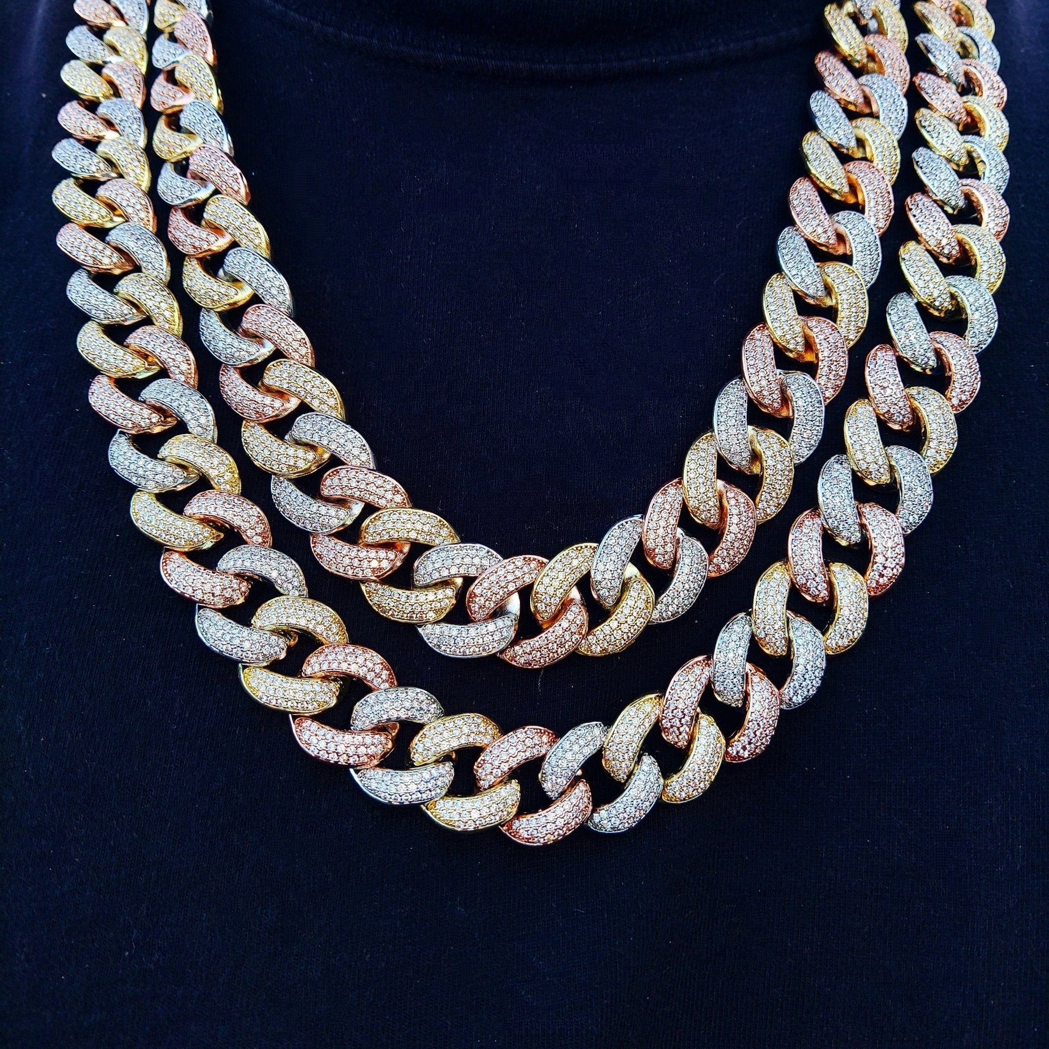 3 Tone 18K Gold Diamond Miami Cuban Link Chain - Drip Culture Jewelry