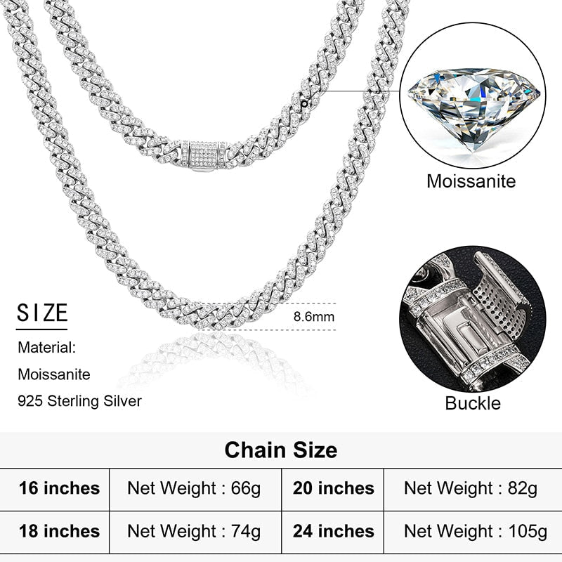 8mm Moissanite Diamond Cuban Link Chain - Drip Culture Jewelry