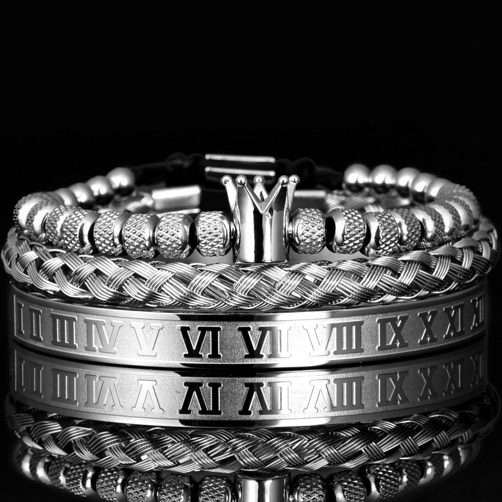 Crown Roman Numerals Rope Bracelet Set (3 Pieces) - Drip Culture Jewelry