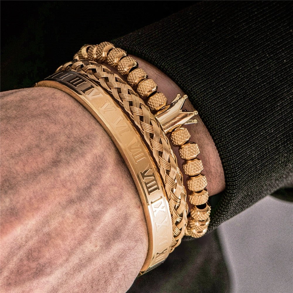 Crown Roman Numerals Rope Bracelet Set (3 Pieces) - Drip Culture Jewelry