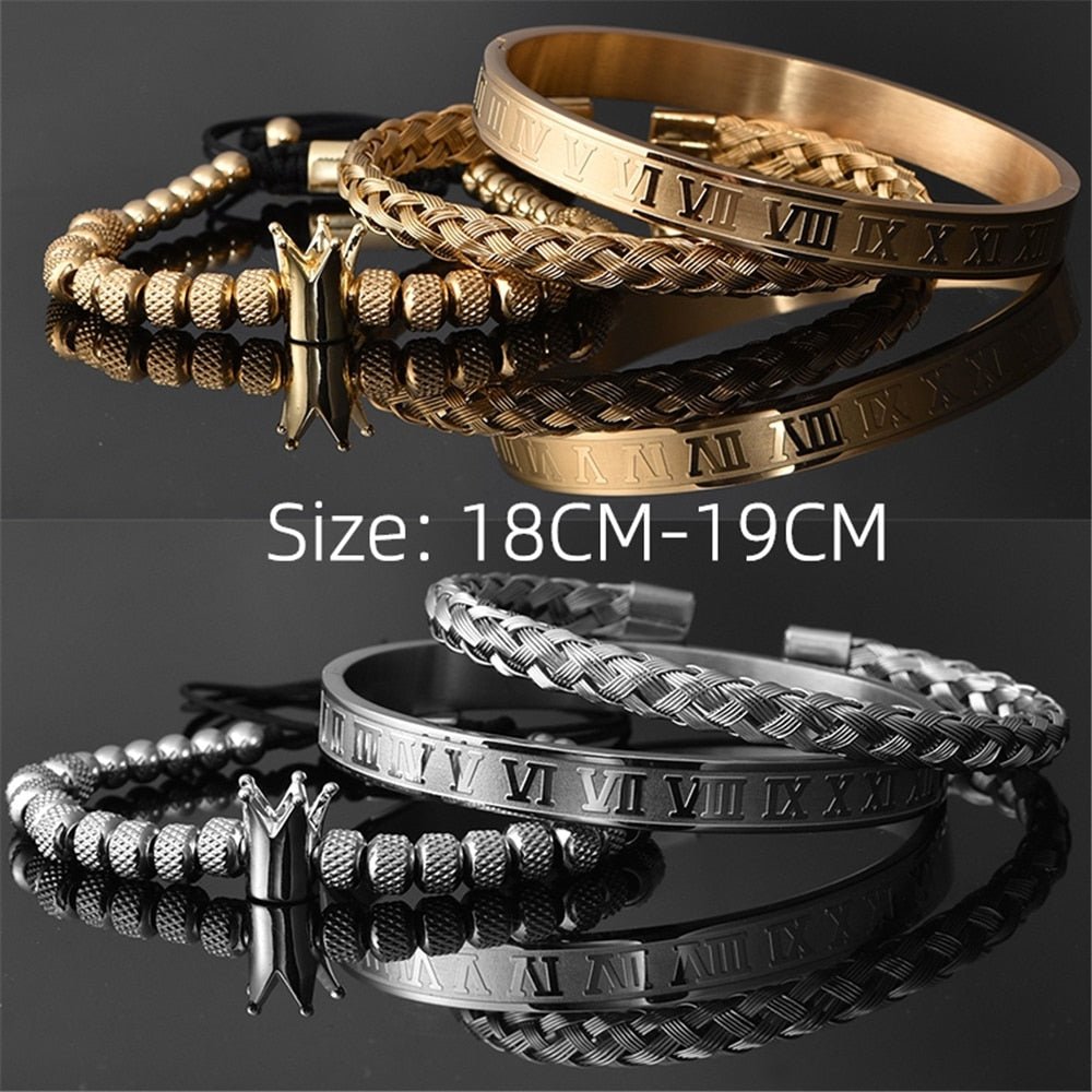 Crown Roman Numerals Rope Bracelet Set (3 Pieces) - Drip Culture Jewelry