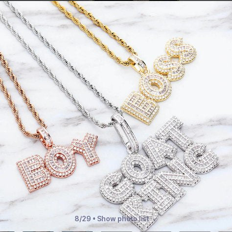 Custom 18k Gold Baguette Diamond Bold Letters - Drip Culture Jewelry
