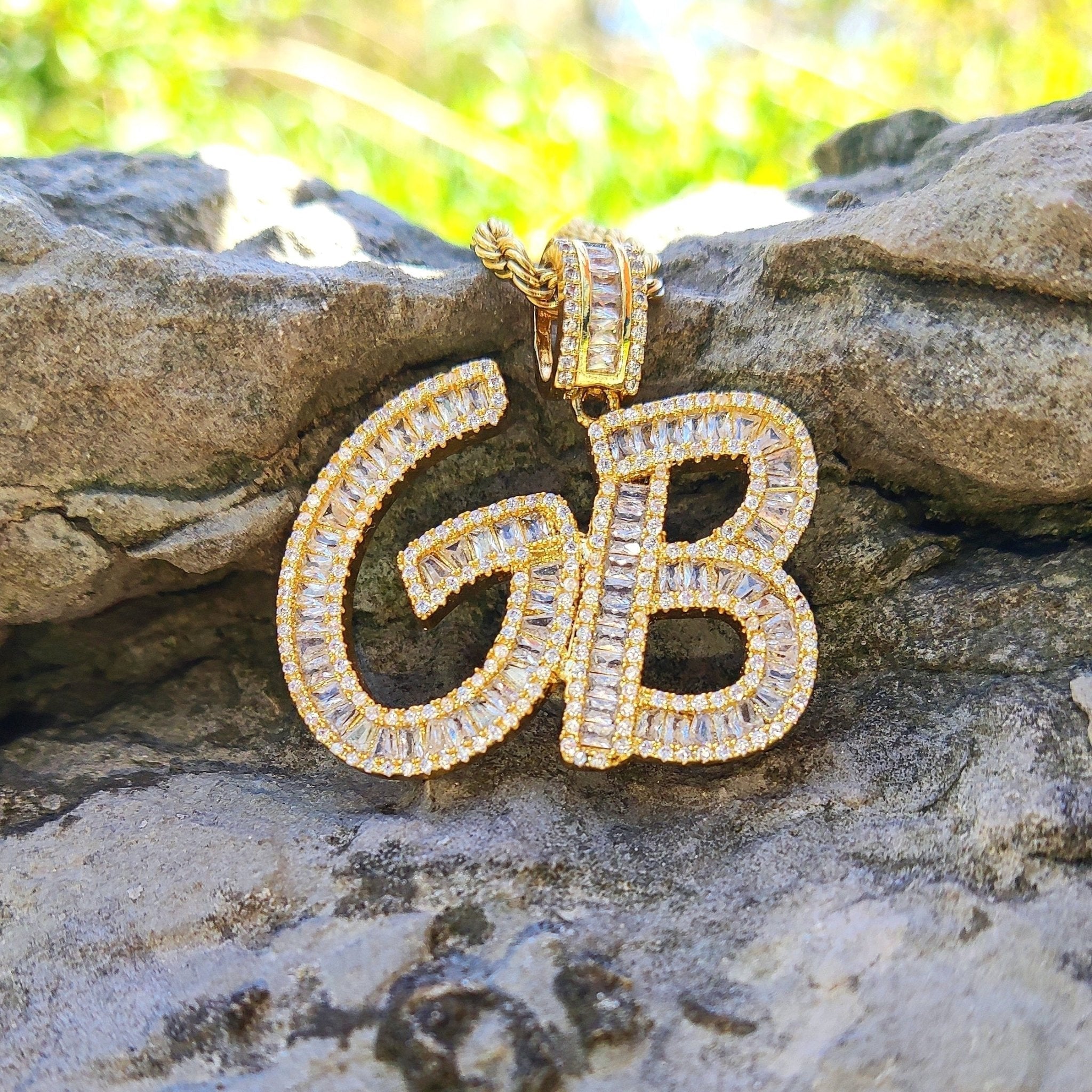 Custom 18K Gold Baguette Diamond Letter Pendant - Drip Culture Jewelry