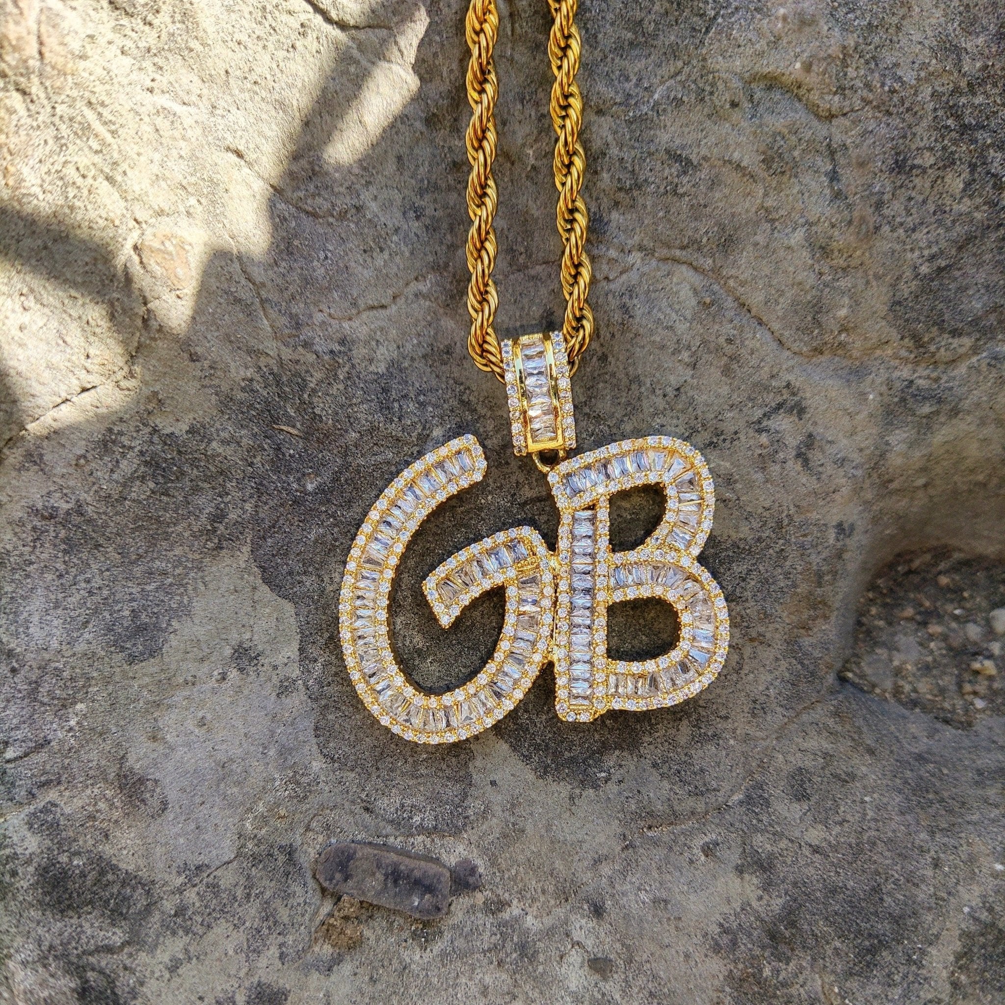 Custom 18K Gold Baguette Diamond Letter Pendant - Drip Culture Jewelry