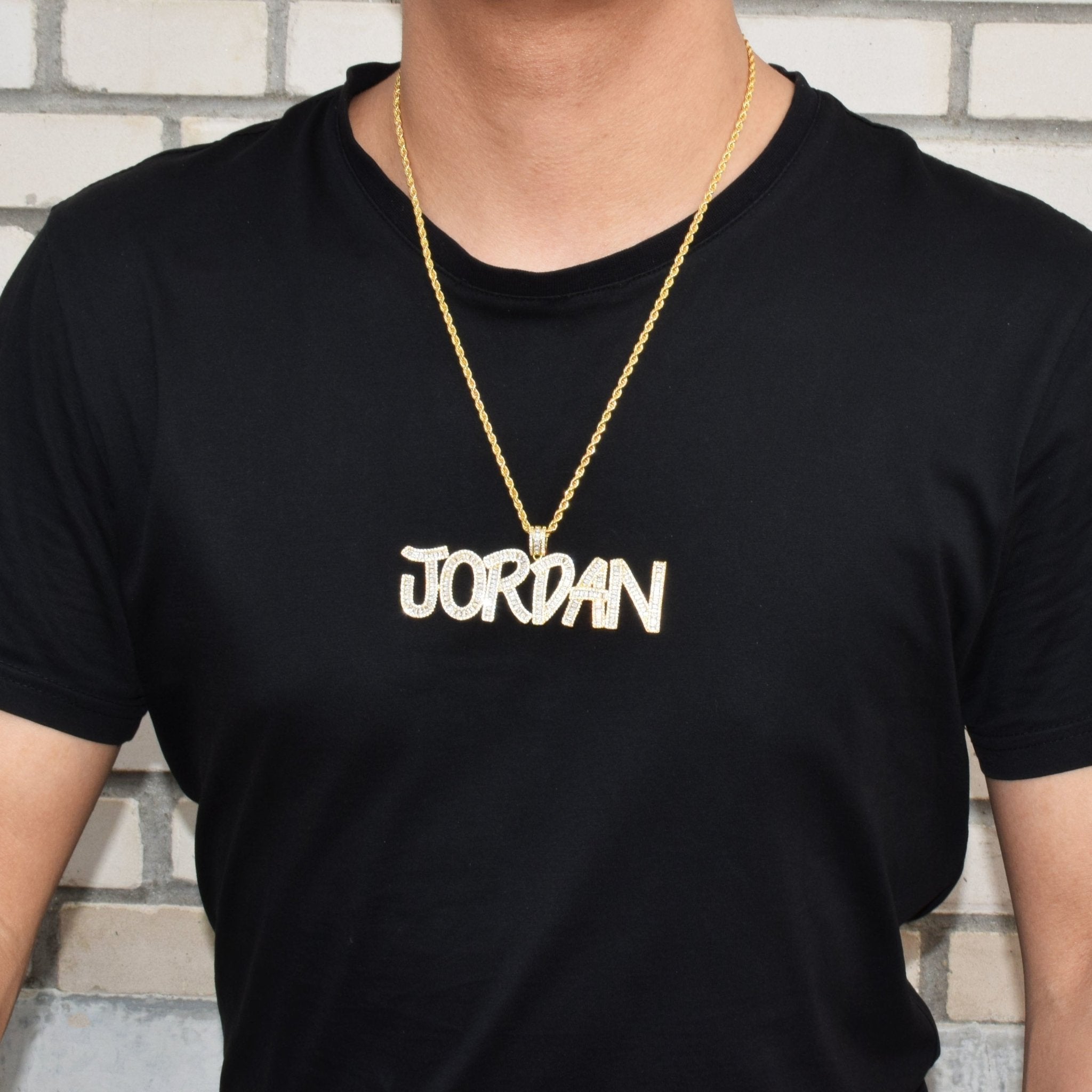 Custom 18K Gold Baguette Diamond Letter Pendant - Drip Culture Jewelry