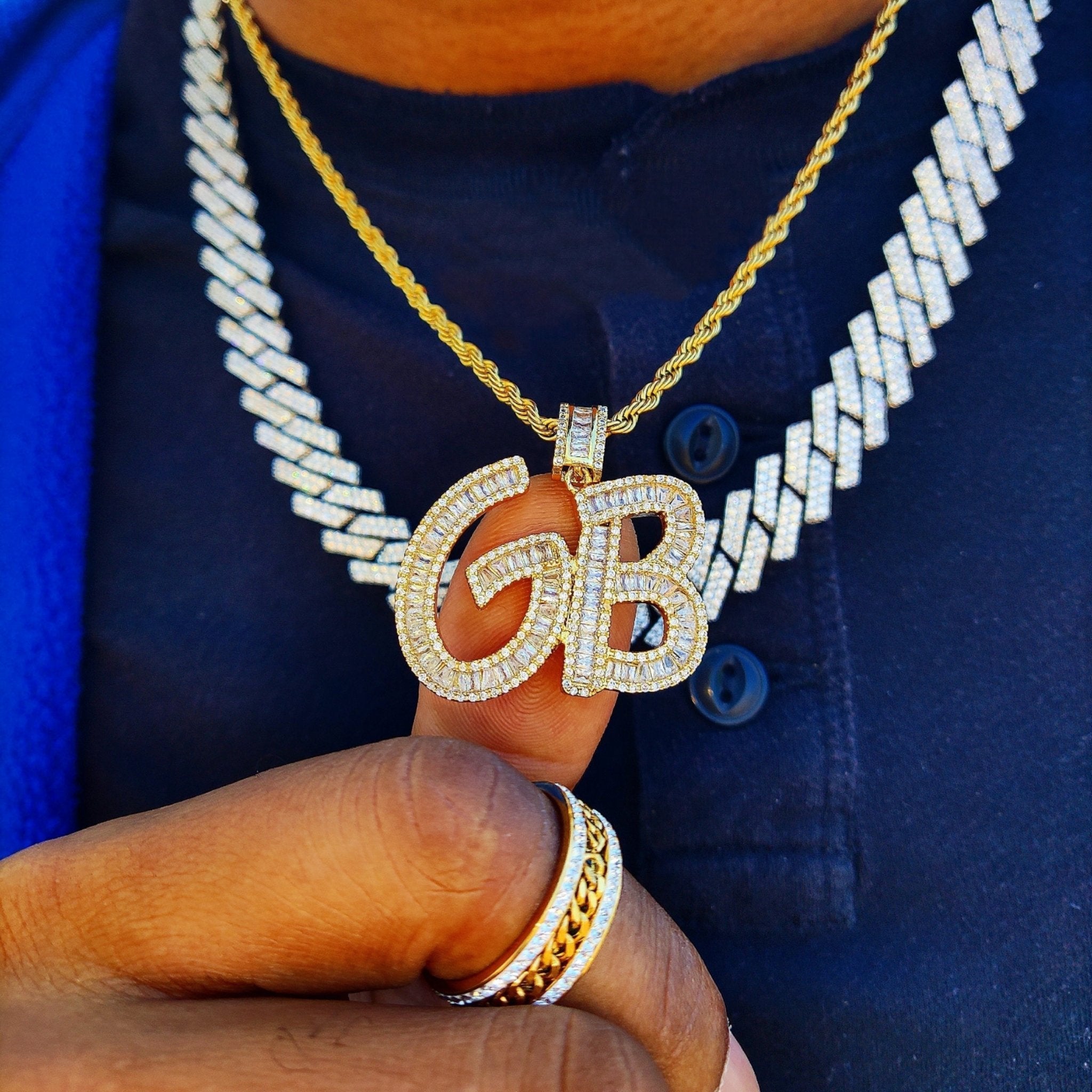 Custom 18K Gold Baguette Diamond Letter Pendant - Drip Culture Jewelry