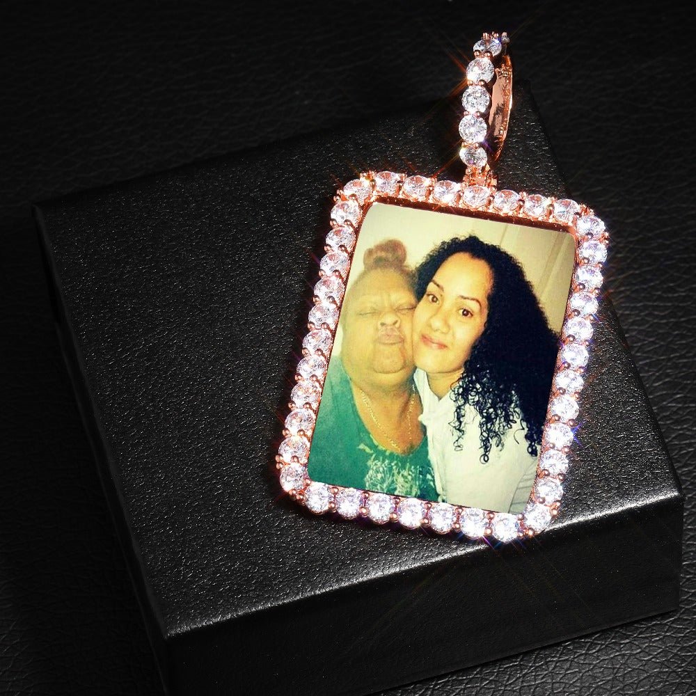 Custom 18K Gold Diamond Rectangle Picture Pendant - Drip Culture Jewelry