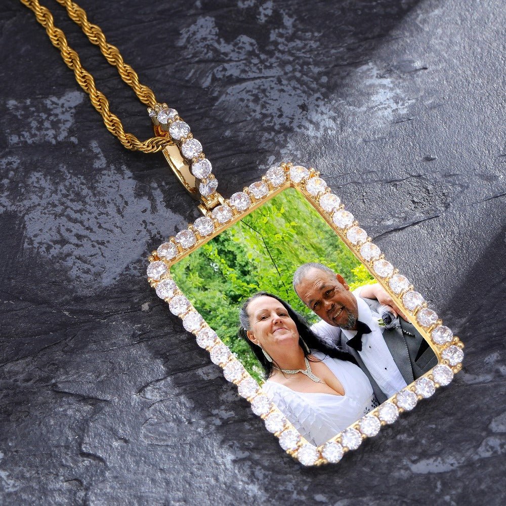 Custom 18K Gold Diamond Rectangle Picture Pendant - Drip Culture Jewelry