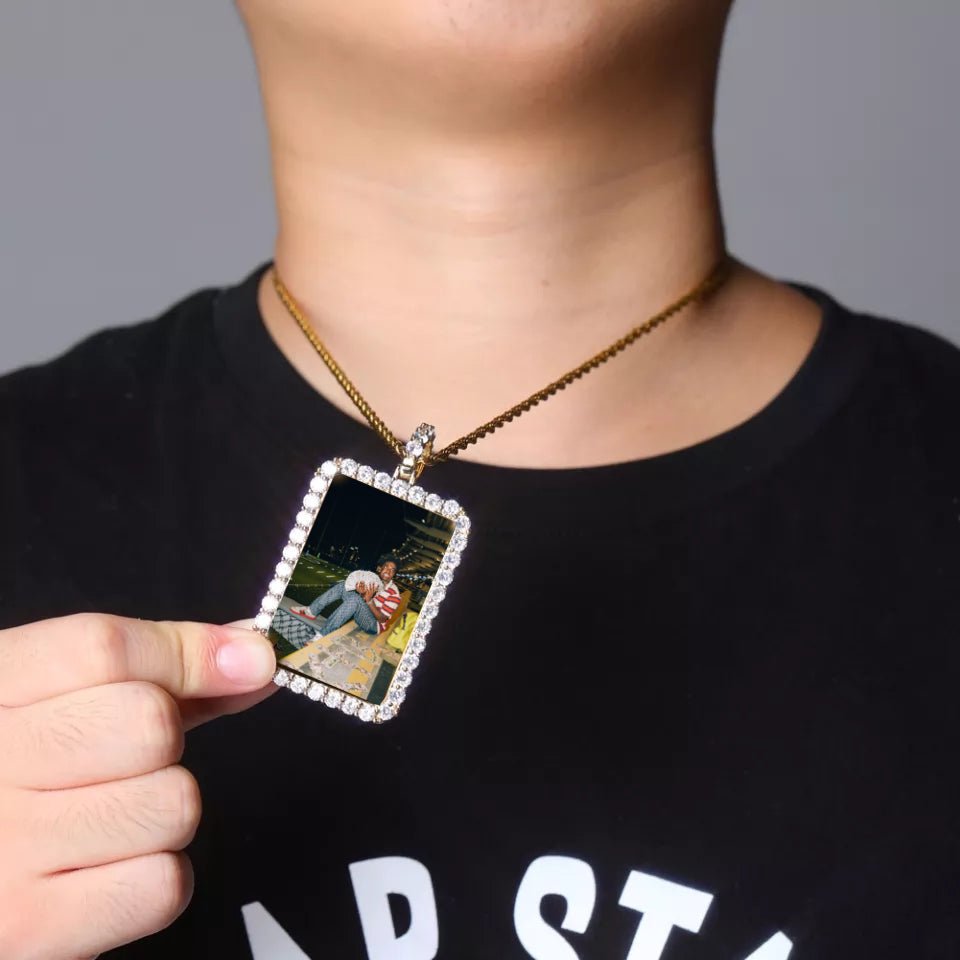 Custom 18K Gold Diamond Rectangle Picture Pendant - Drip Culture Jewelry
