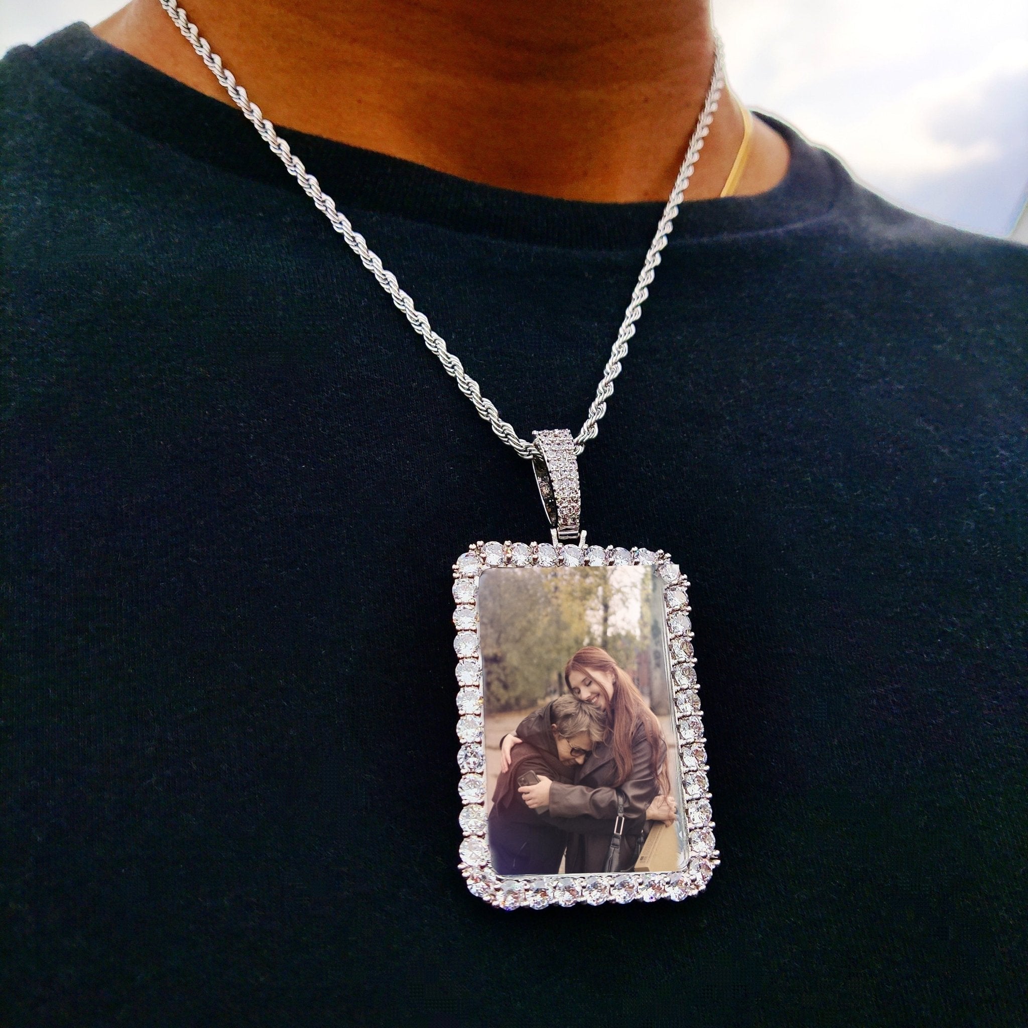 Custom 18K Gold Diamond Rectangle Picture Pendant - Drip Culture Jewelry