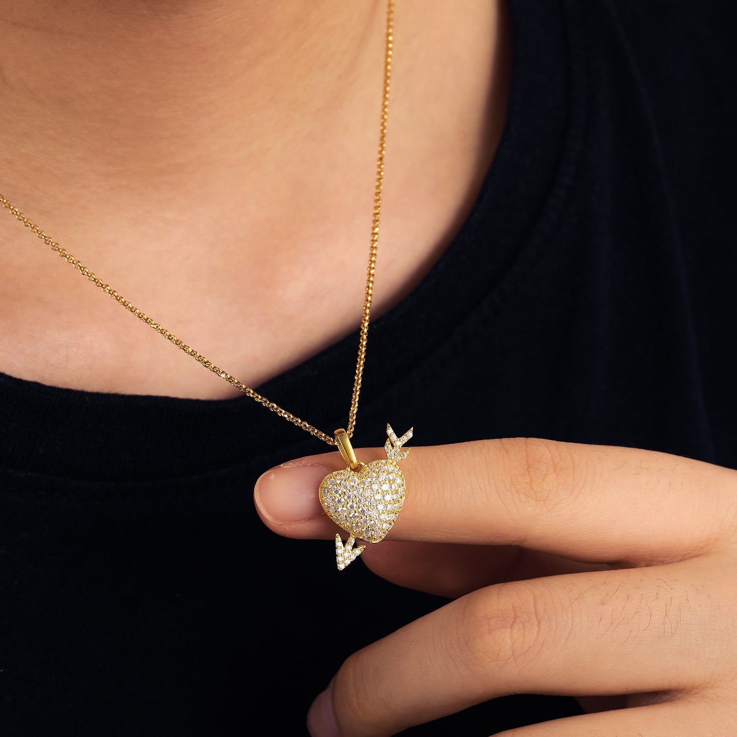 Moissanite Diamond Heart with Arrow Pendant - Drip Culture Jewelry
