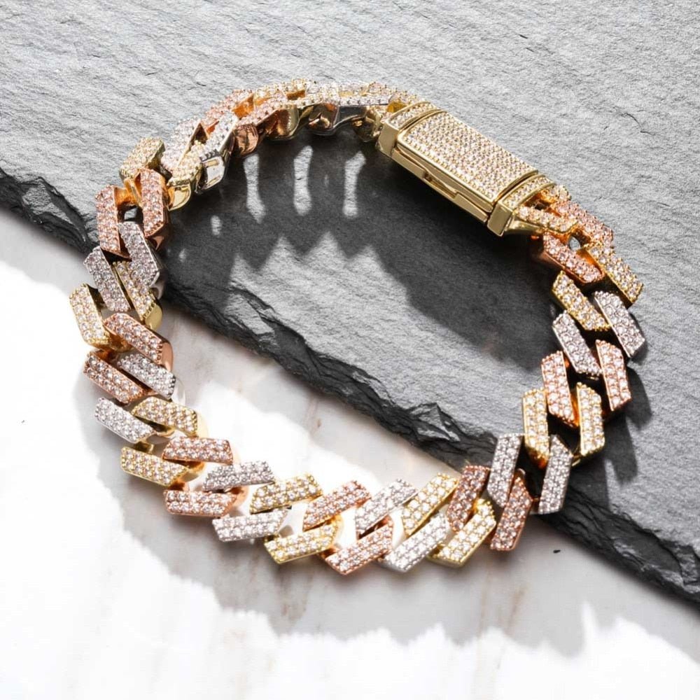 Premium 12mm 18k Gold Diamond Prong Cuban Link Bracelet - Drip Culture Jewelry