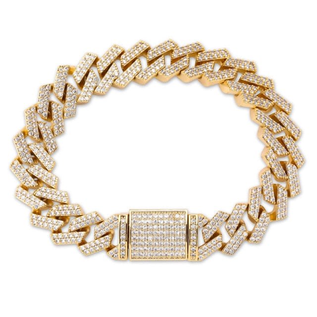 Premium 12mm 18k Gold Diamond Prong Cuban Link Bracelet - Drip Culture Jewelry