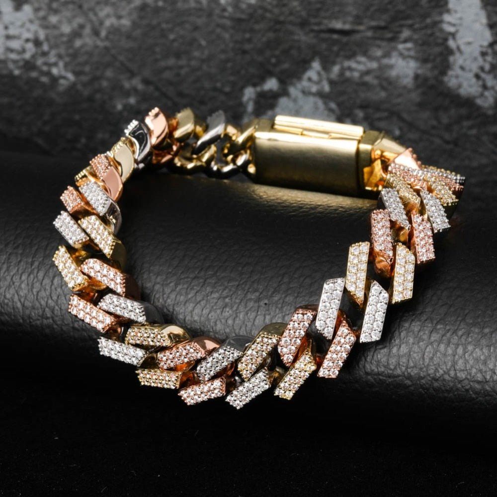 Premium 12mm 18k Gold Diamond Prong Cuban Link Bracelet - Drip Culture Jewelry