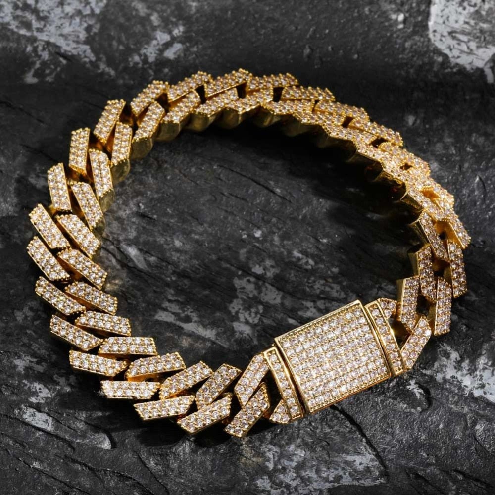 Premium 12mm 18k Gold Diamond Prong Cuban Link Bracelet - Drip Culture Jewelry