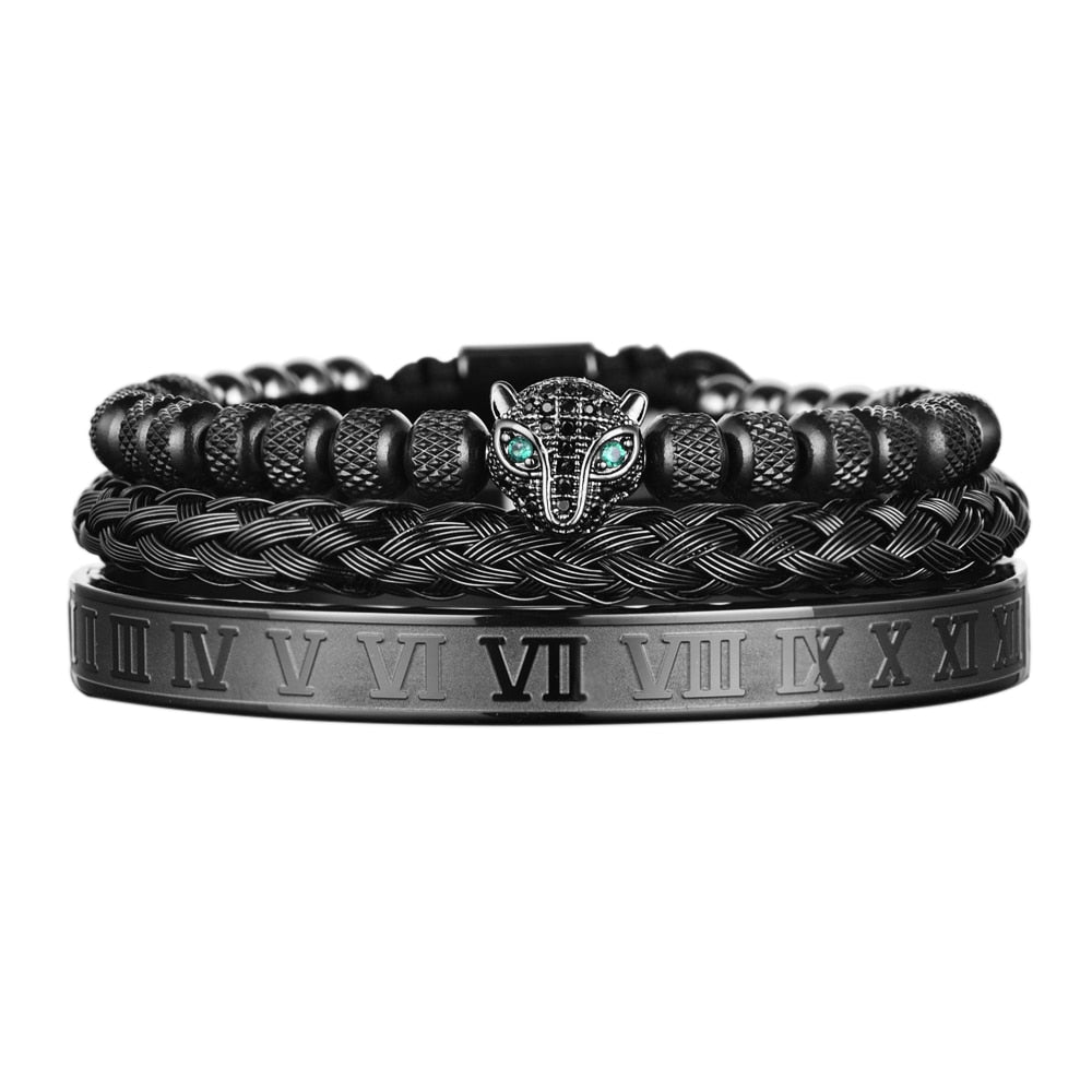 Roman Numerals Leopard Rope Bracelet Set ( 3 Pieces ) - Drip Culture Jewelry