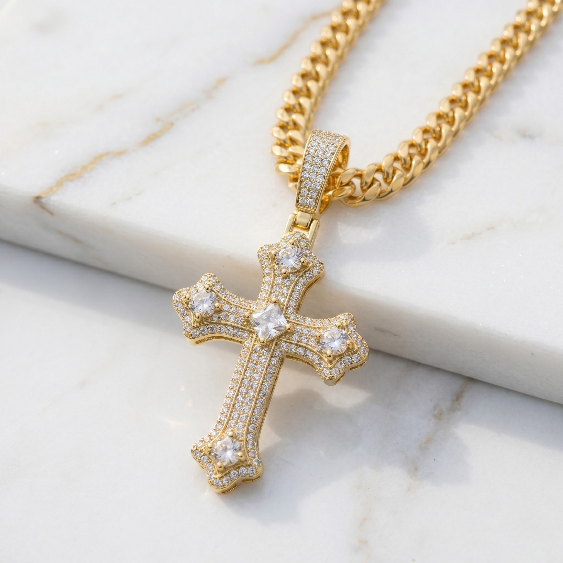 18K Gold Diamond Gothic Cross Pendant | Iced Out Luxury Hip Hop