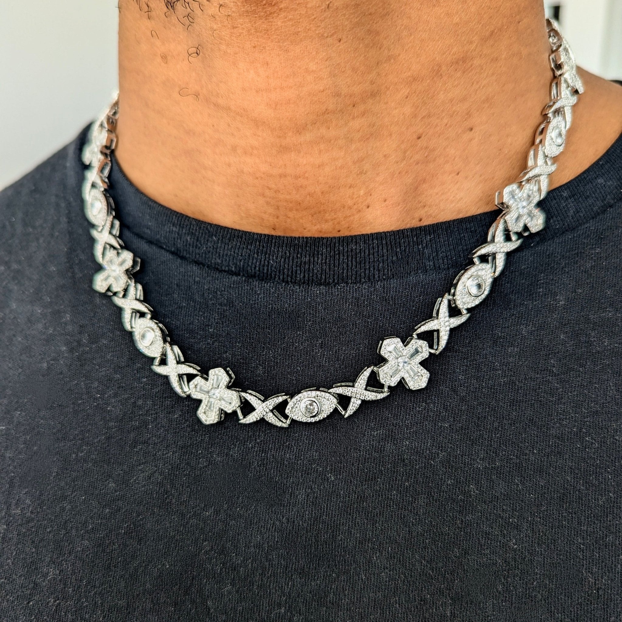 10mm 18k Gold Diamond Cross Eye Infinity Link Chain - Drip Culture Jewelry