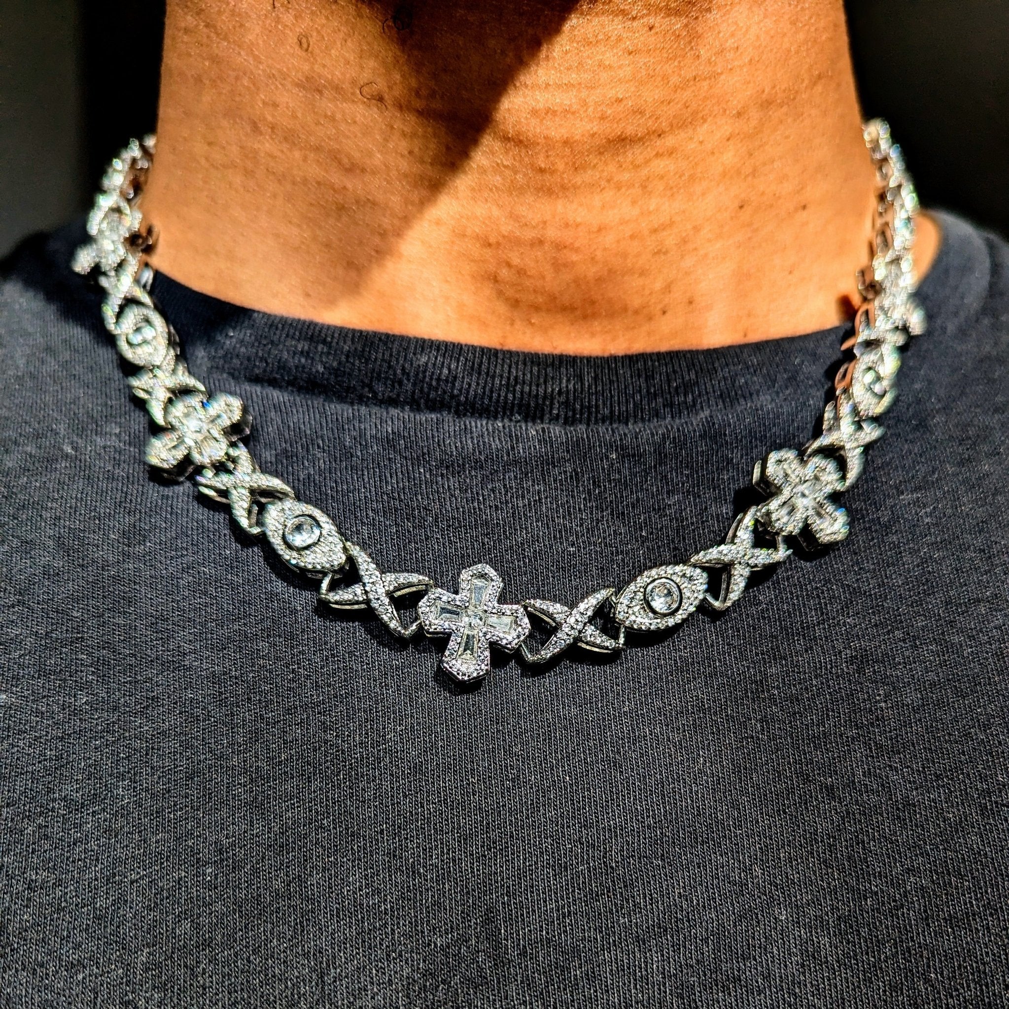 10mm 18k Gold Diamond Cross Eye Infinity Link Chain - Drip Culture Jewelry