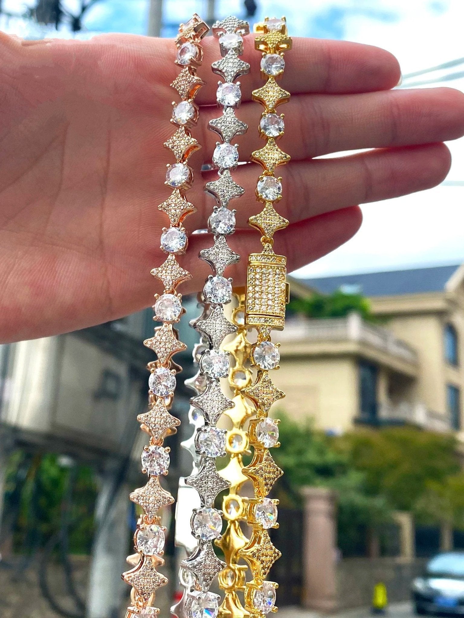 10mm 18k Gold Diamond Star Tennis Chain - Drip Culture Jewelry