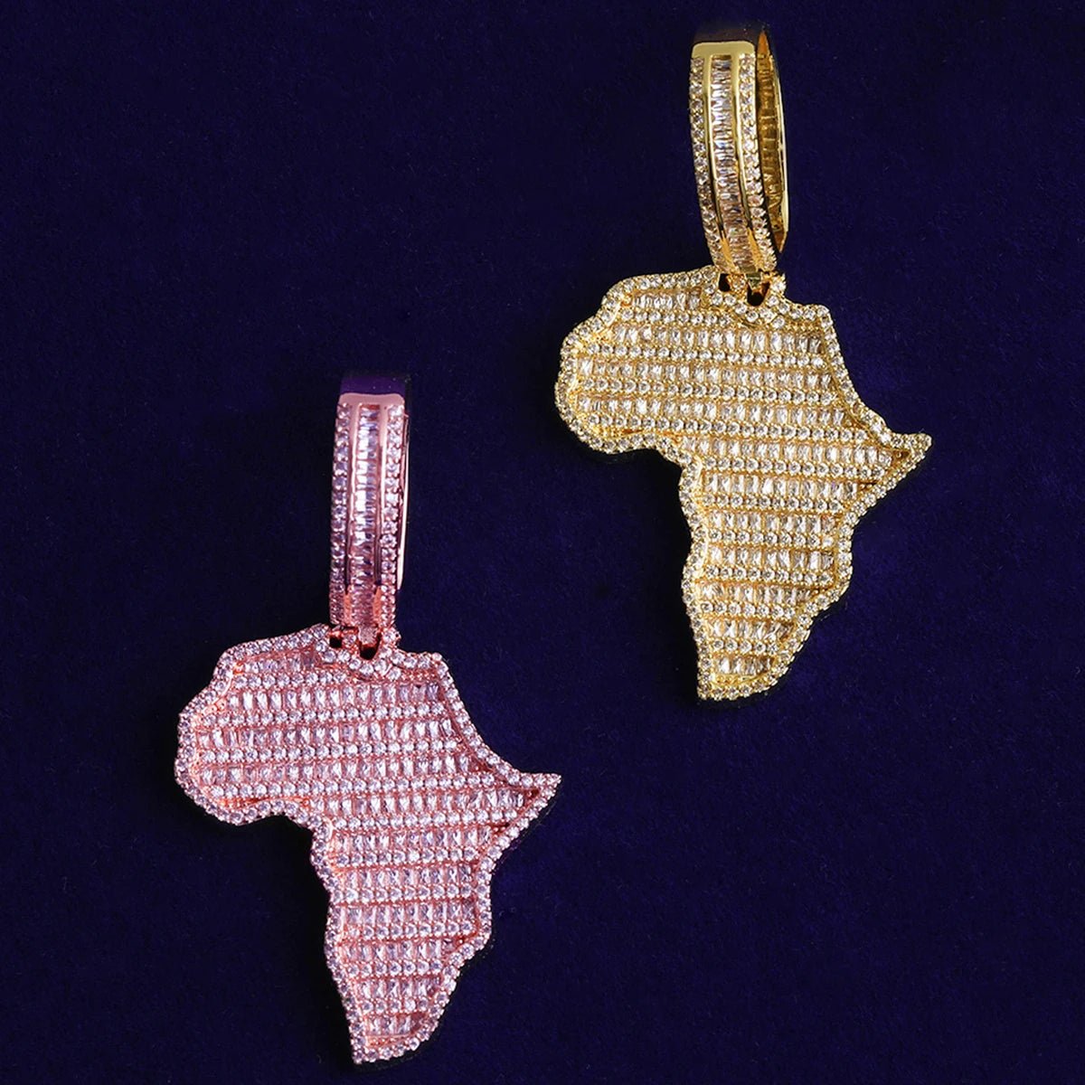 18k Gold Baguette Diamond Africa Pendant - Drip Culture Jewelry