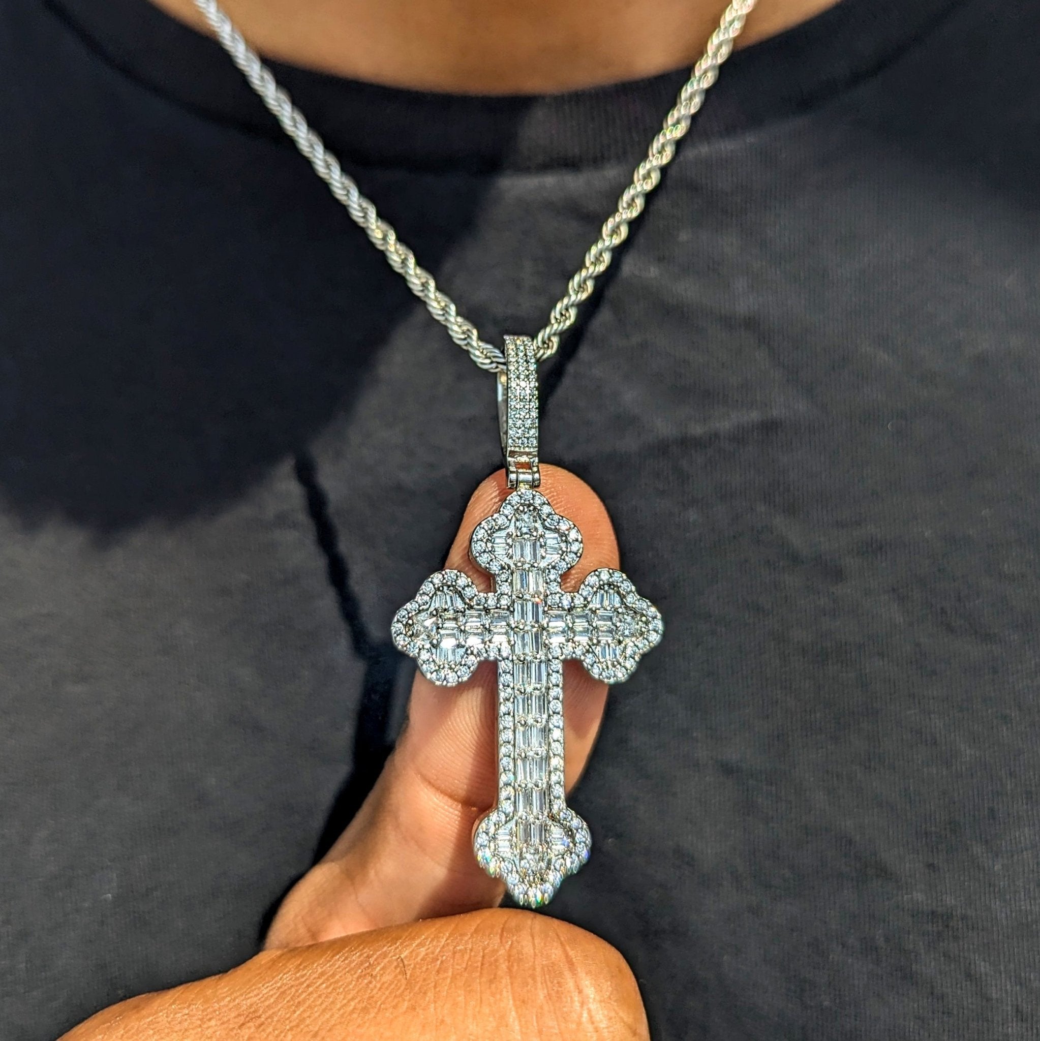 18k Gold Baguette Diamond Cross Pendant - Drip Culture Jewelry