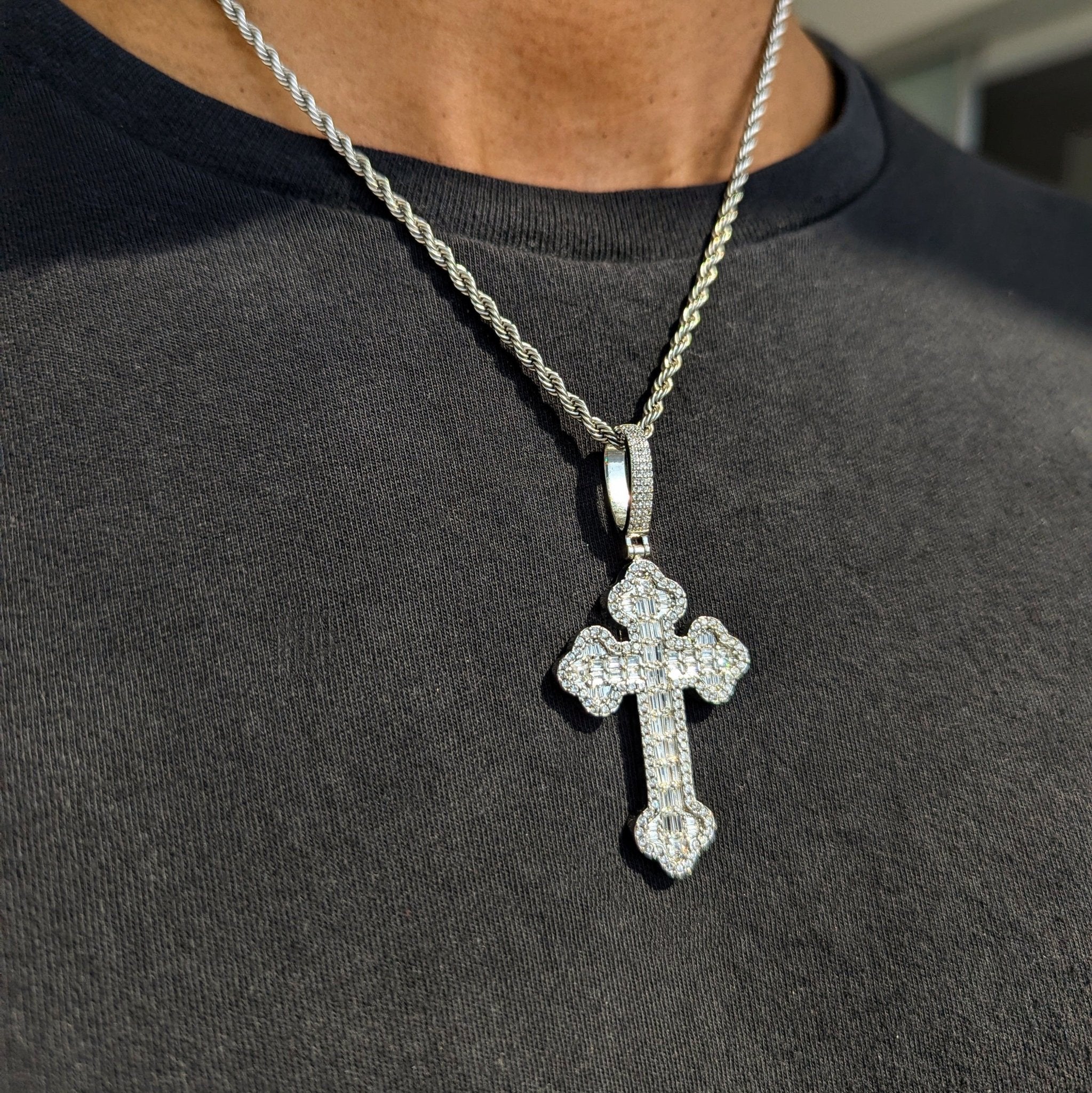 18k Gold Baguette Diamond Cross Pendant - Drip Culture Jewelry