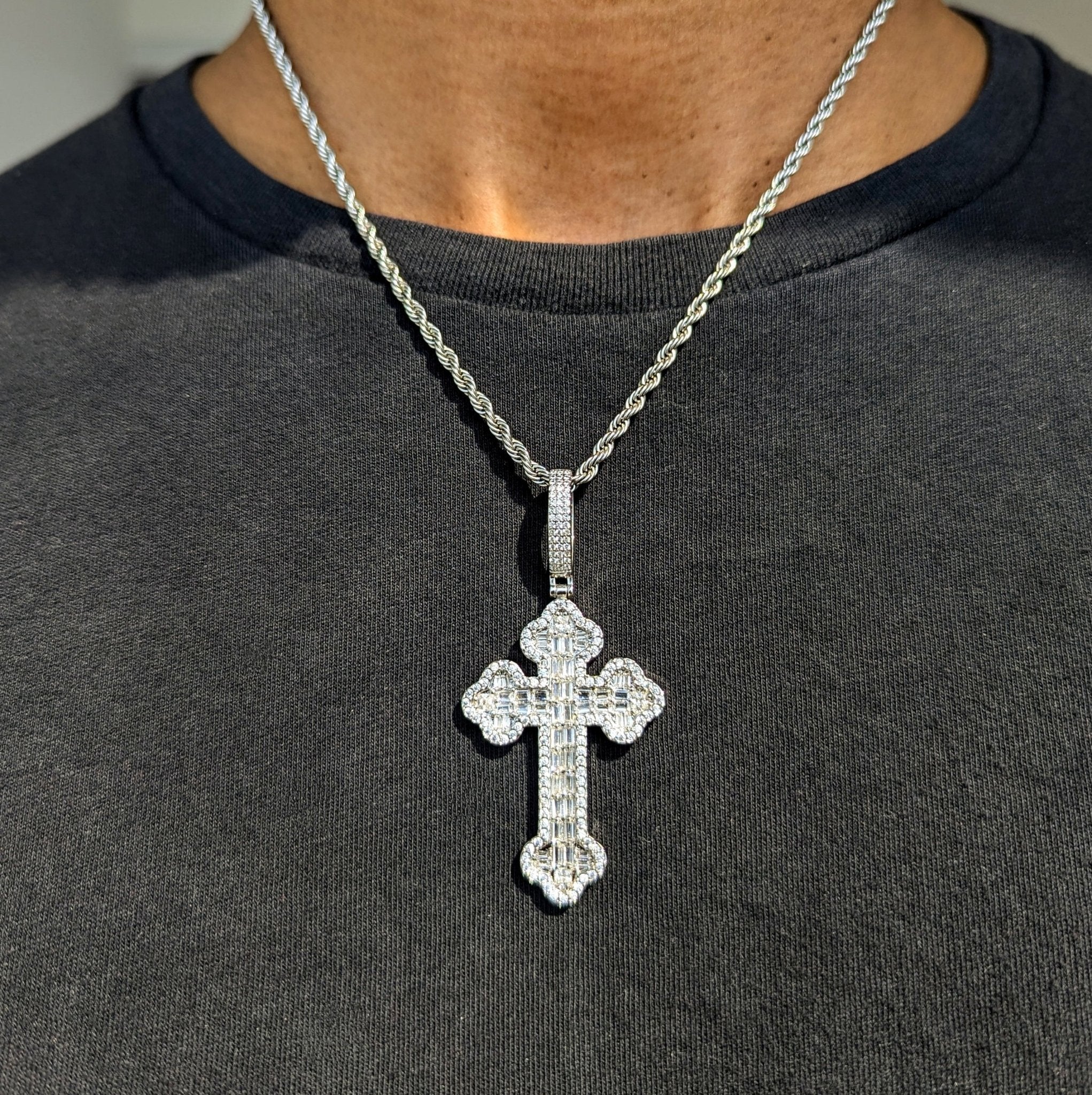 18k Gold Baguette Diamond Cross Pendant - Drip Culture Jewelry