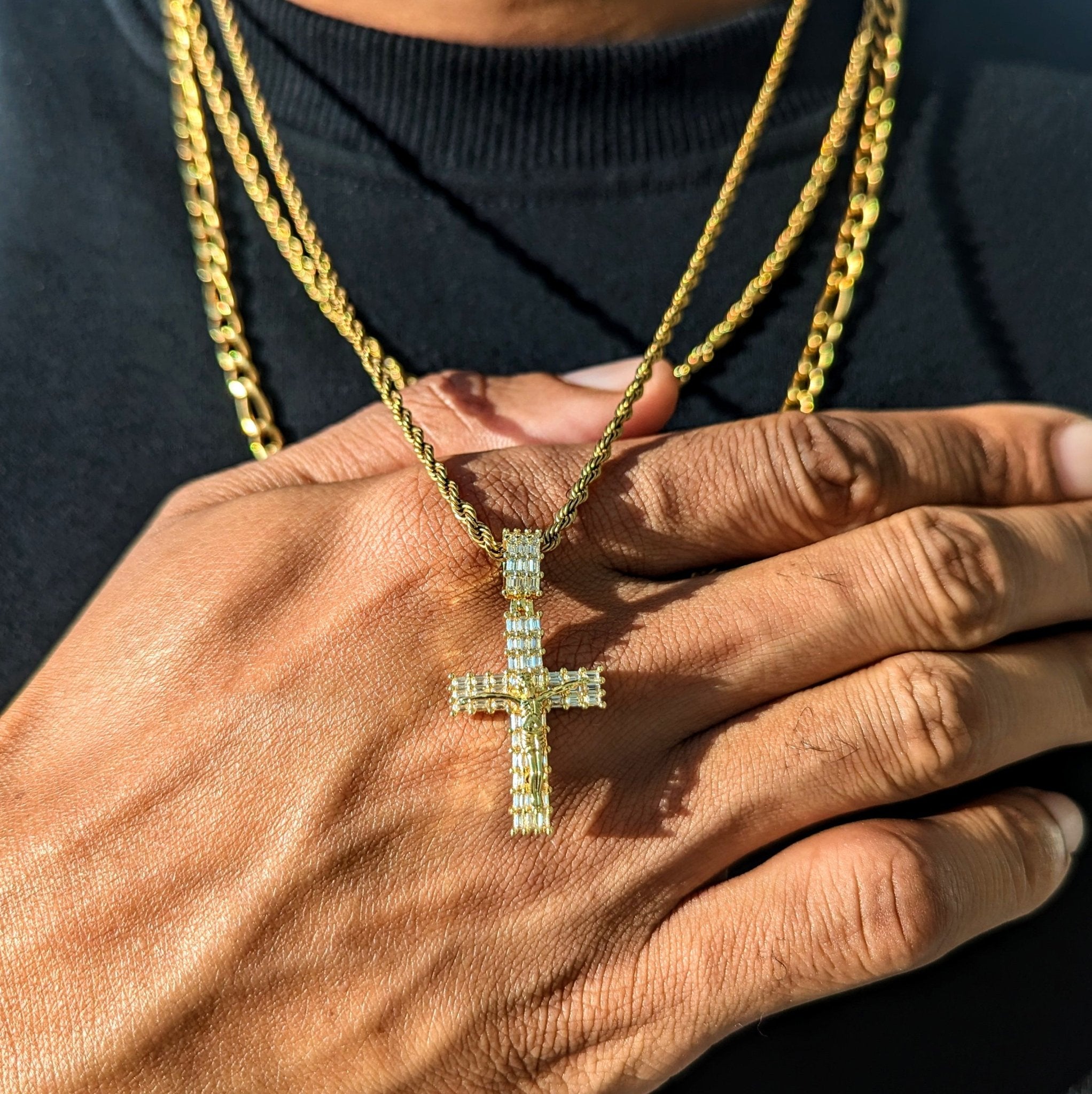 18k Gold Baguette Diamond Crucifix - Drip Culture Jewelry