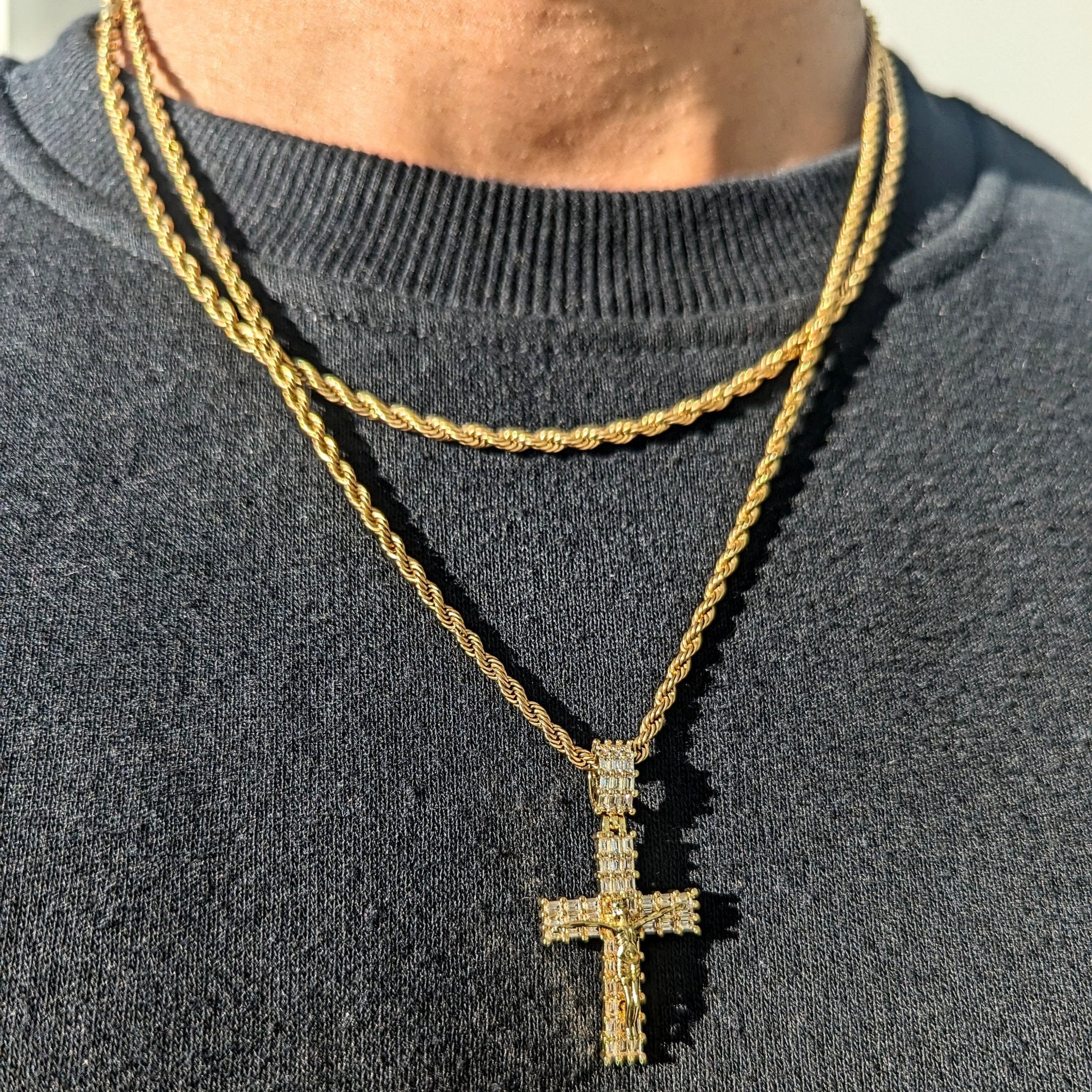 18k Gold Baguette Diamond Crucifix - Drip Culture Jewelry